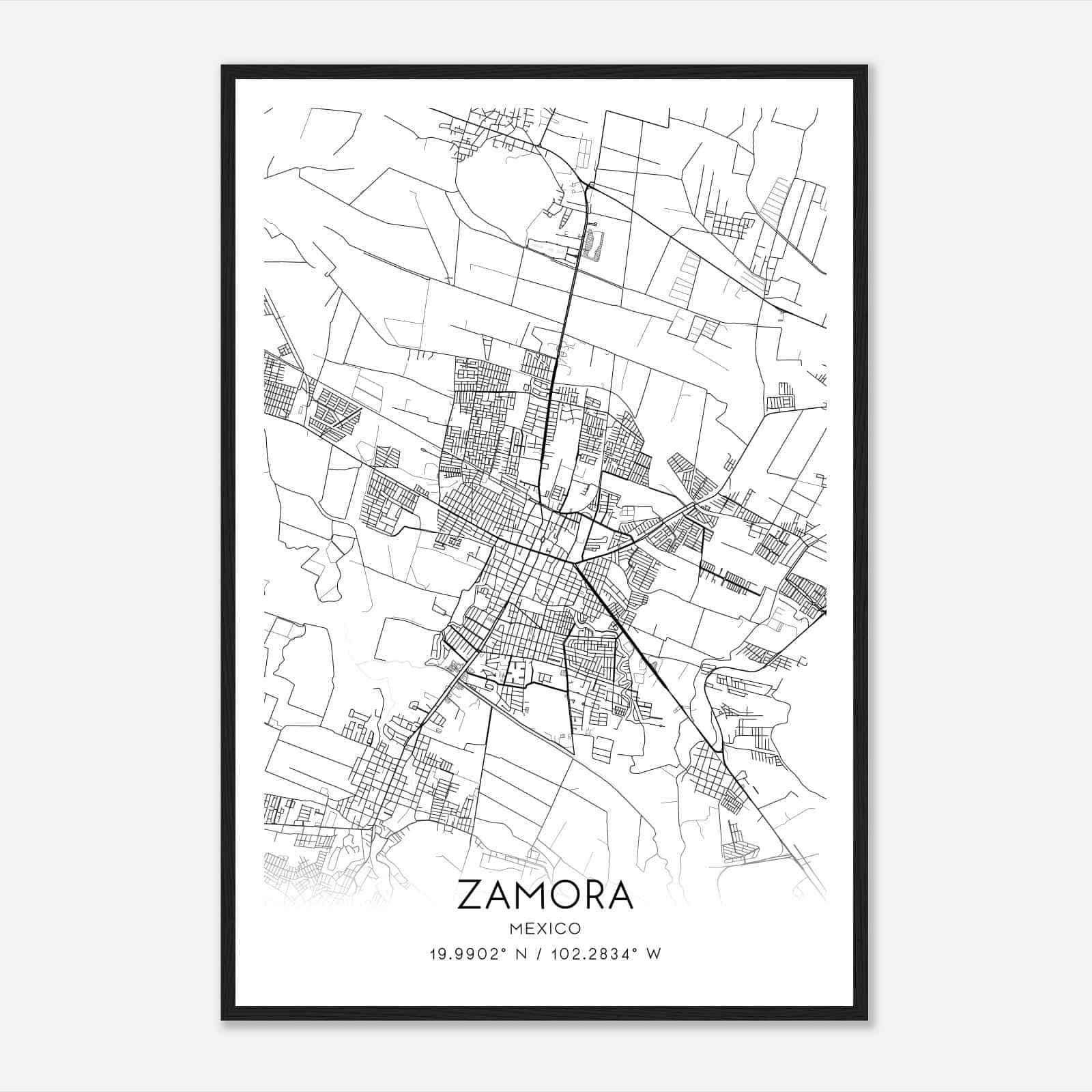 Zamora Mexico Map Poster, Zamora City Road Wall Art Print