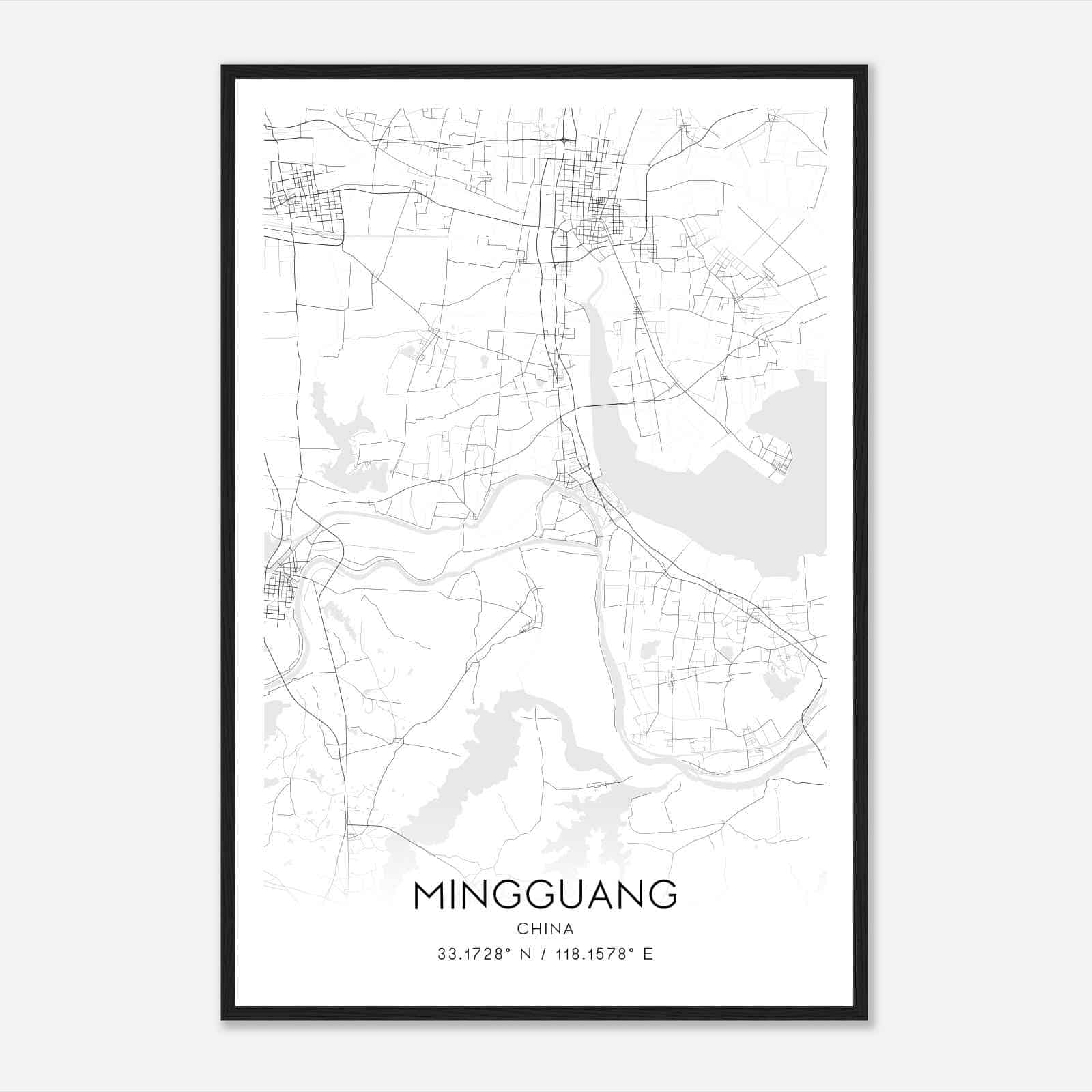 Mingguang China Map Poster, Mingguang City Road Wall Art Print