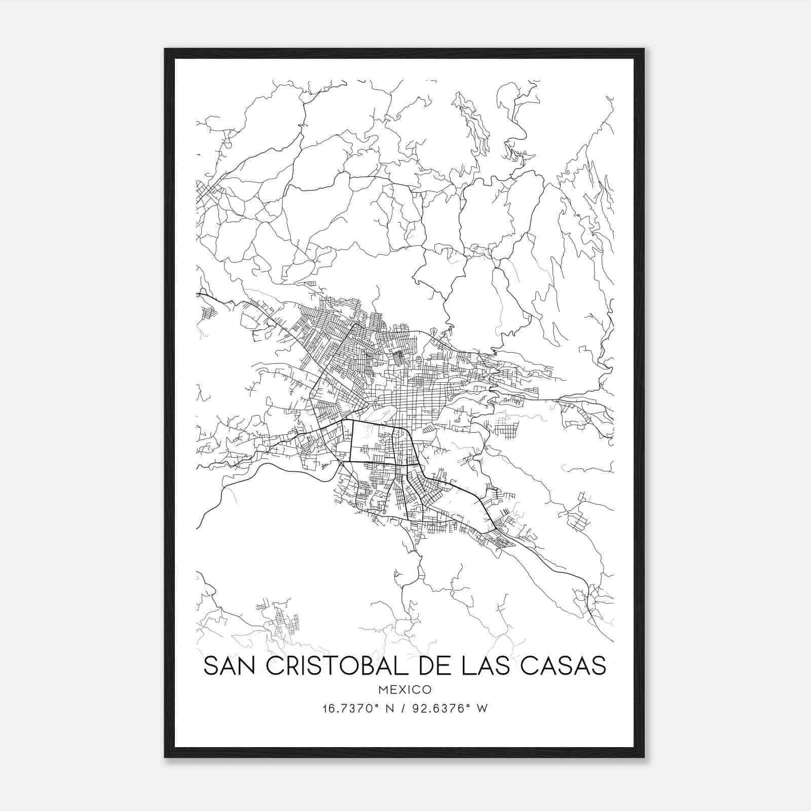 San Cristobal de las Casas Mexico Map Poster, San Cristobal de las Casas City Road Wall Art Print