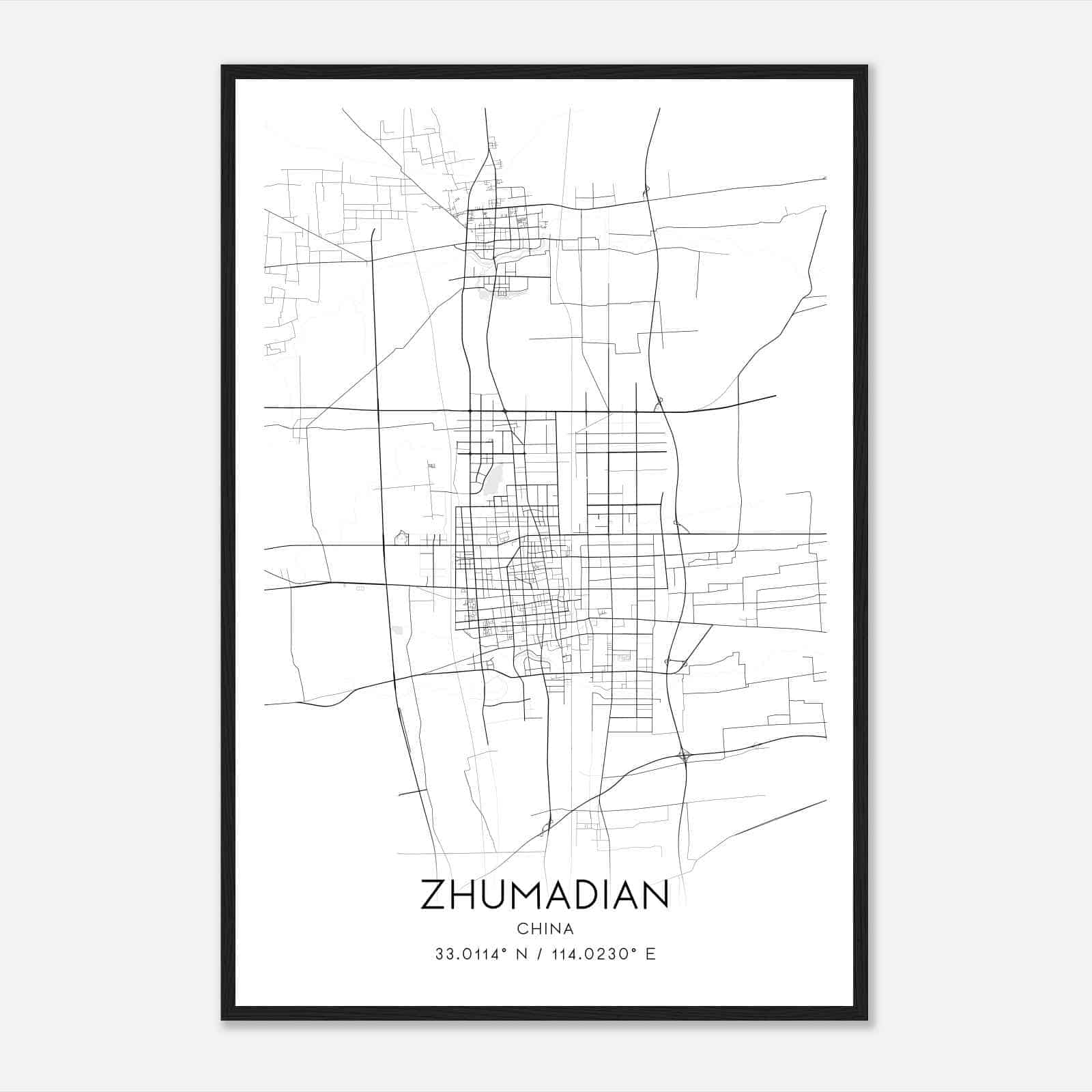 Zhumadian China Map Poster, Zhumadian City Road Wall Art Print