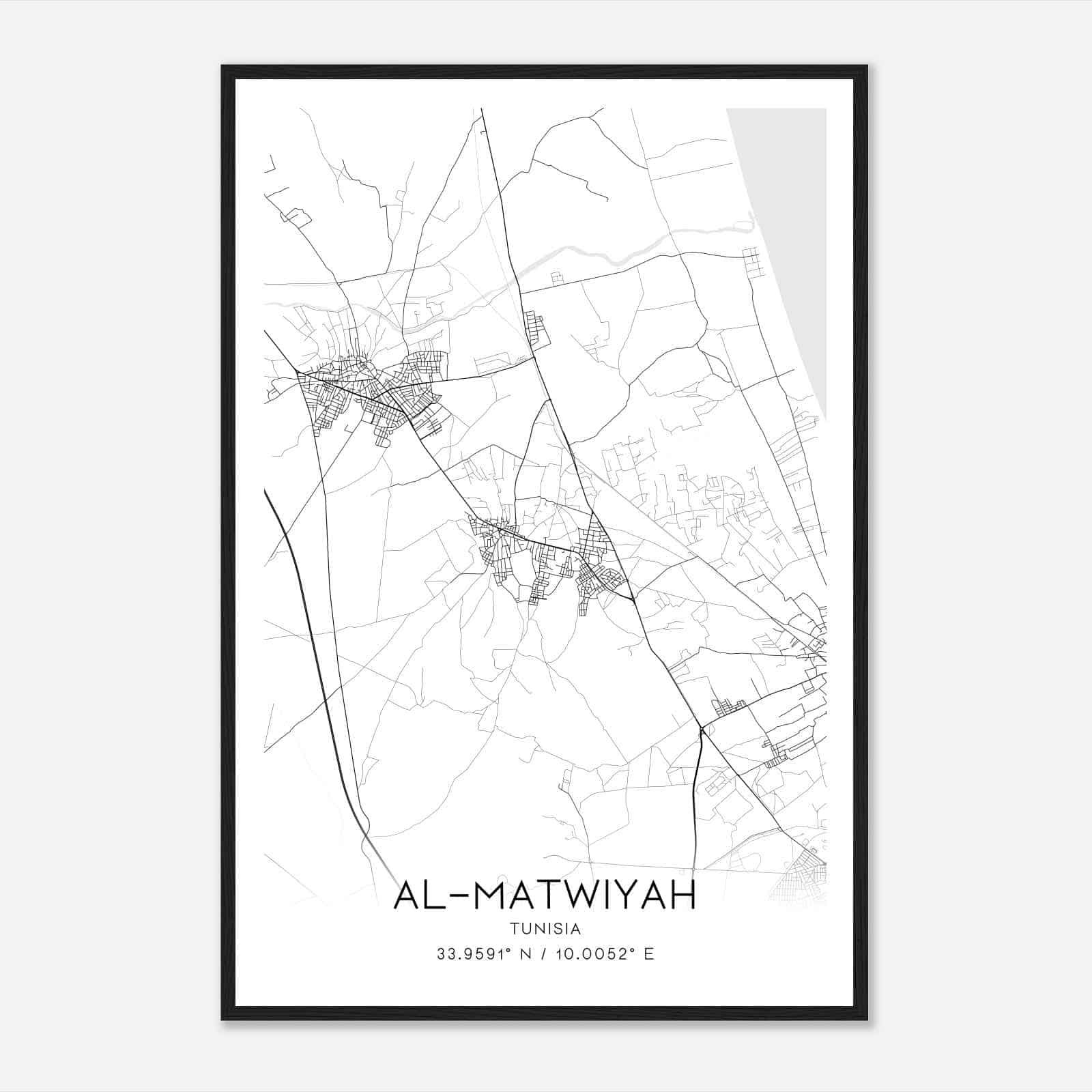 AlMatwiyah Tunisia Map Poster, AlMatwiyah City Road Wall Art Print