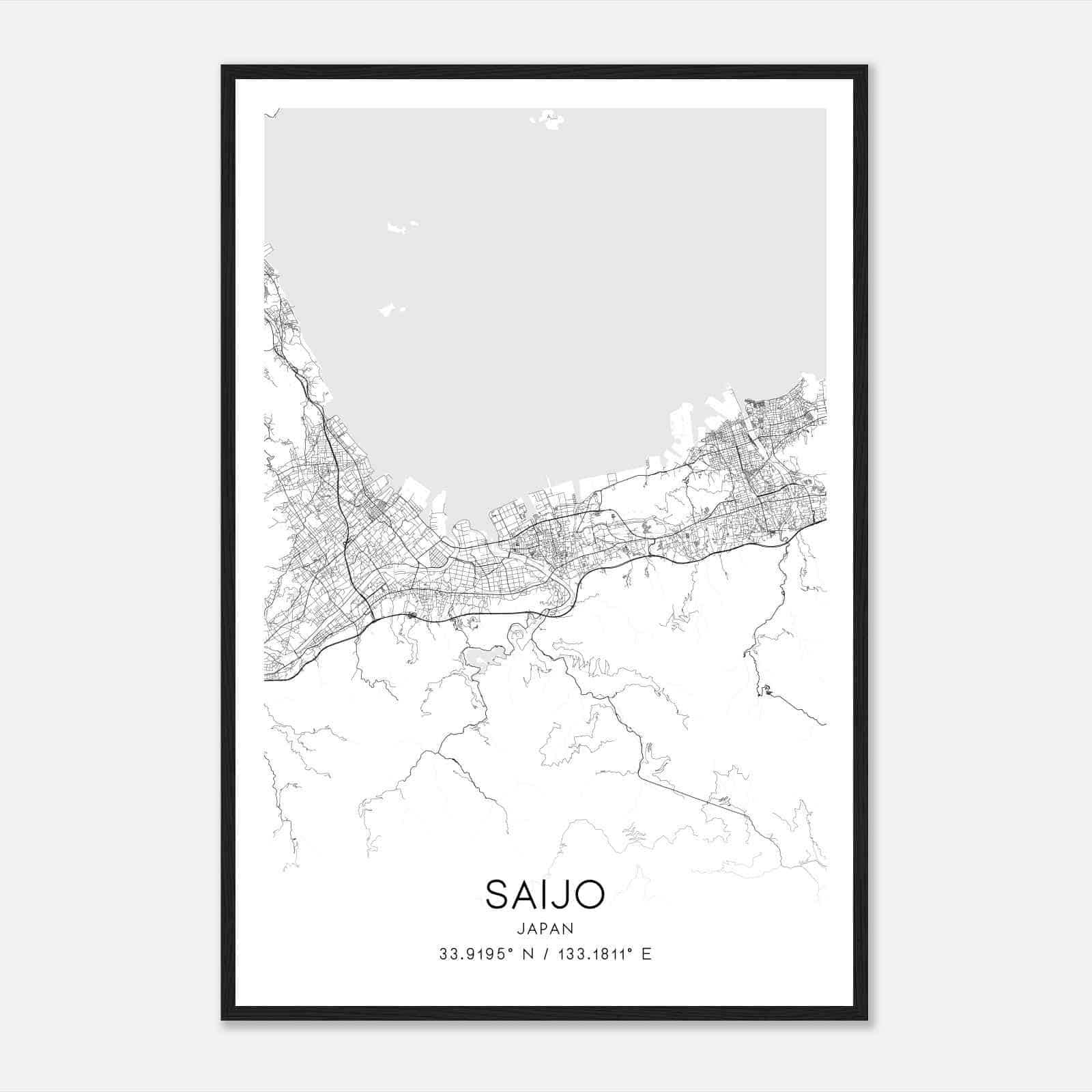 Saijo Japan Map Poster, Saijo City Road Wall Art Print