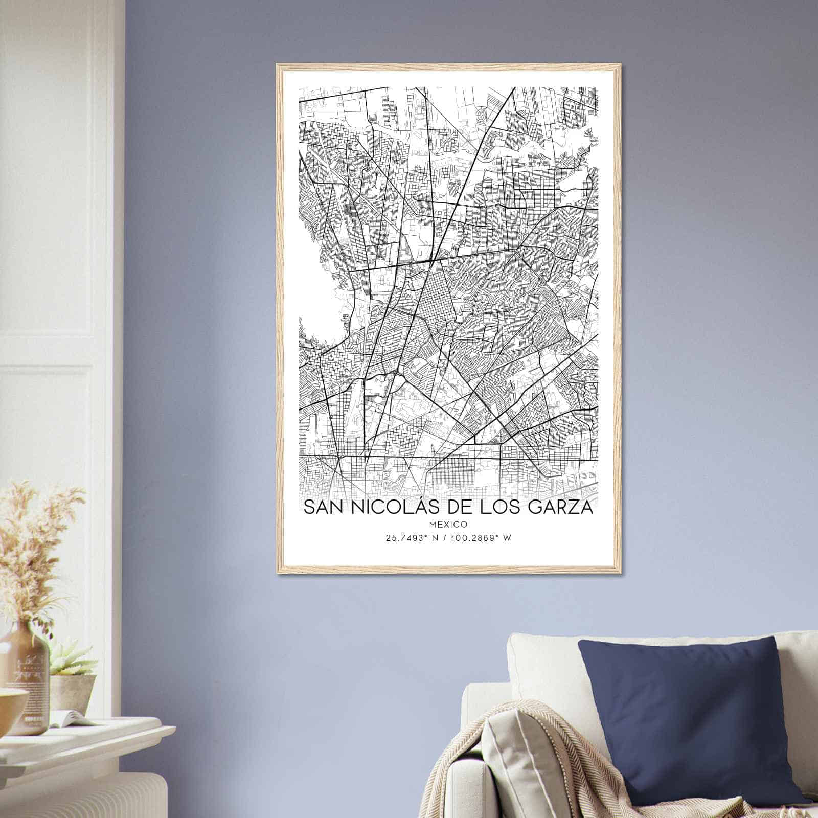 San Nicolas de los Garza Mexico Map Poster, San Nicolas de los Garza City Road Wall Art Print