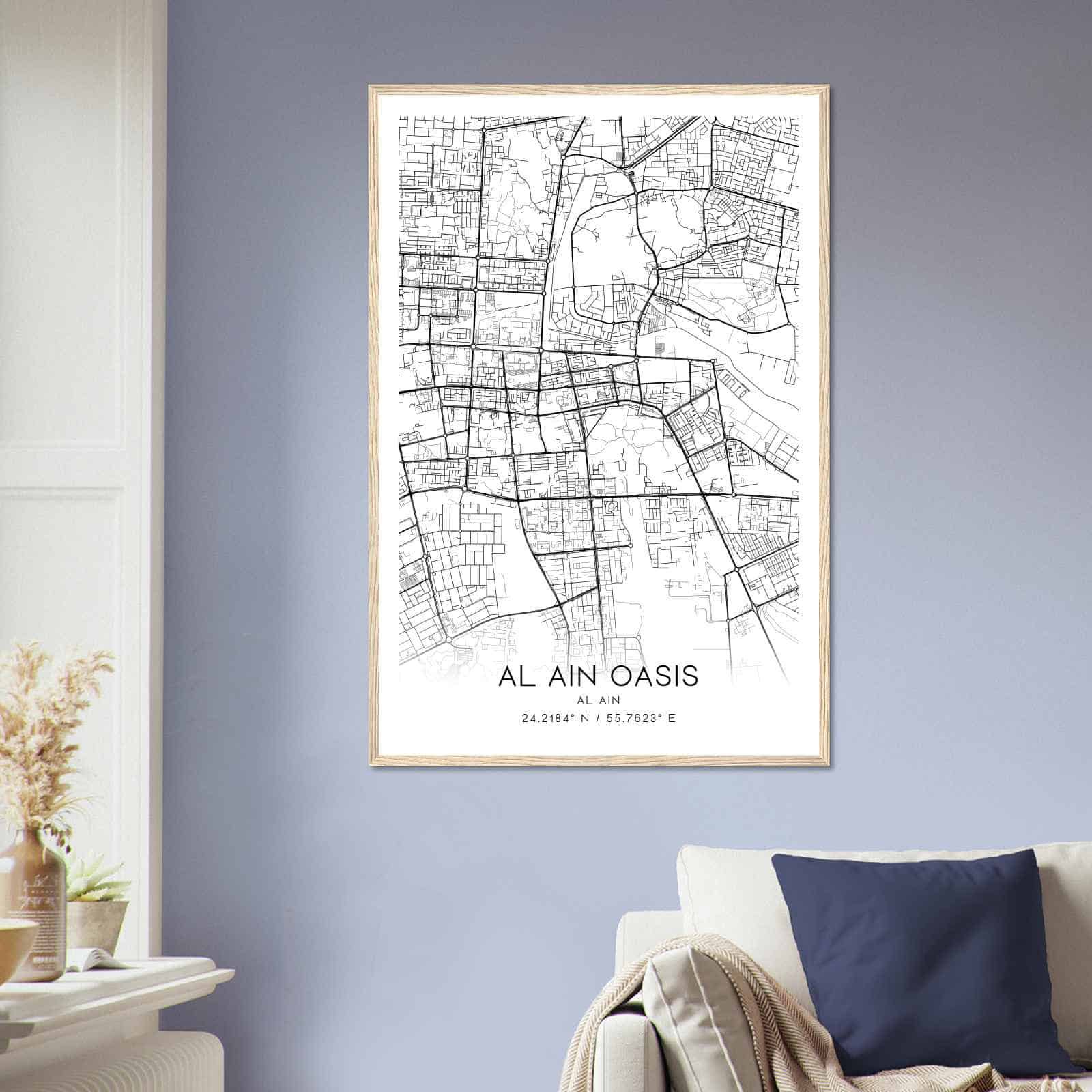 Al Ain Oasis Al Ain Map Poster, Al Ain Oasis City Road Wall Art Print