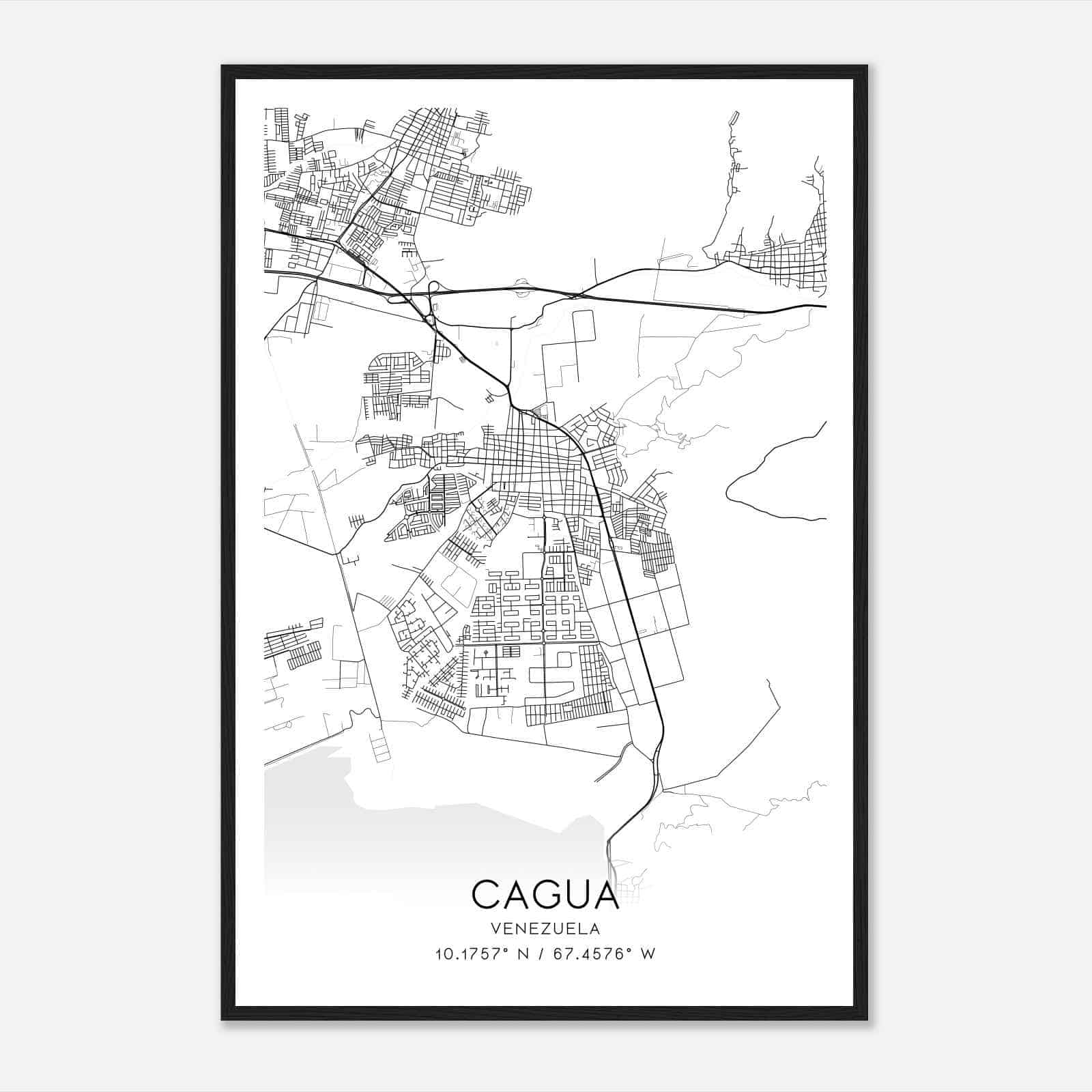 Cagua Venezuela Map Poster, Cagua City Road Wall Art Print