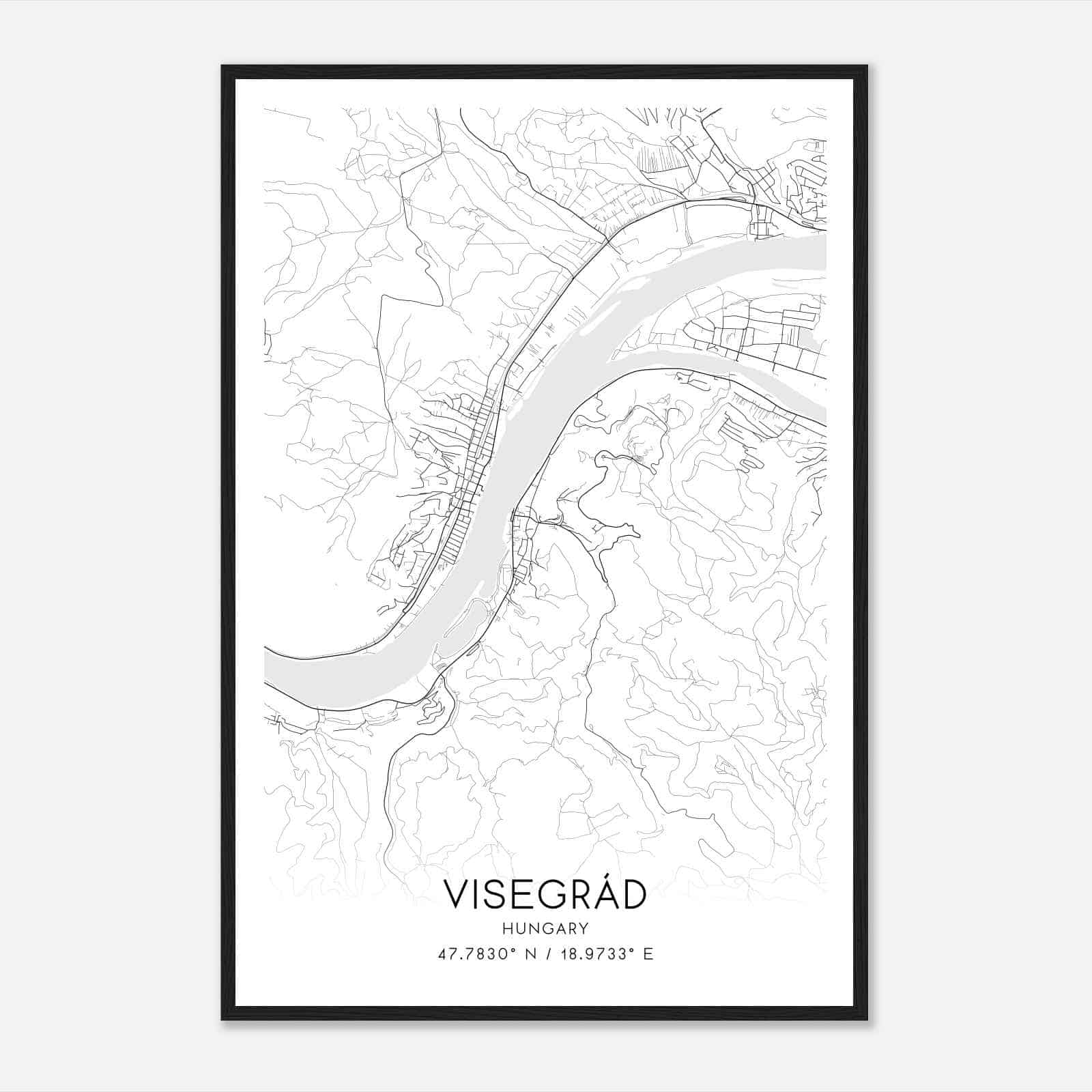 Visegrad Hungary Map Poster, Visegrad City Road Wall Art Print