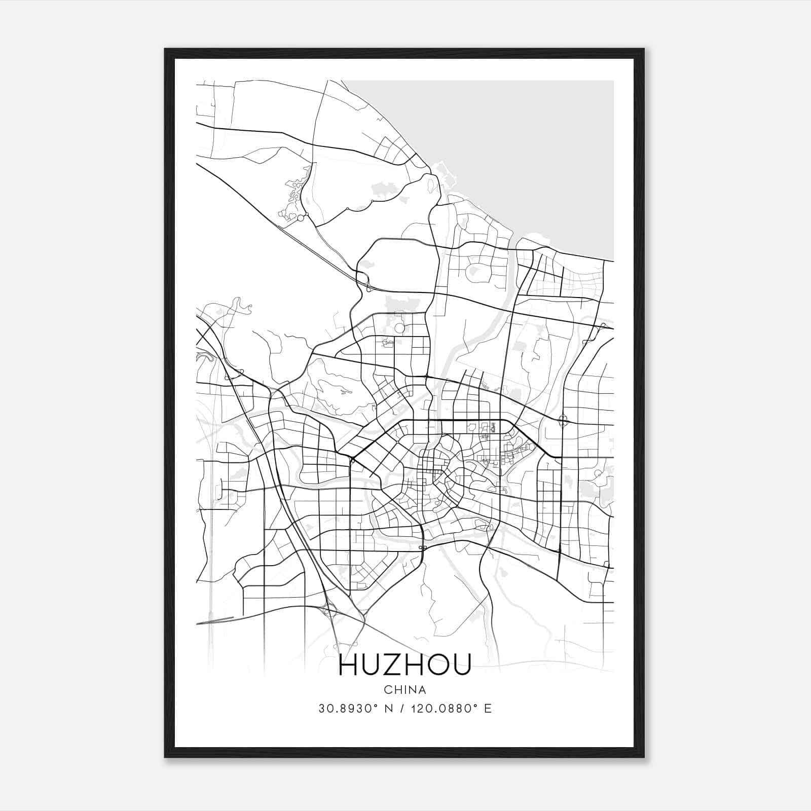 Huzhou China Map Poster, Huzhou City Road Wall Art Print
