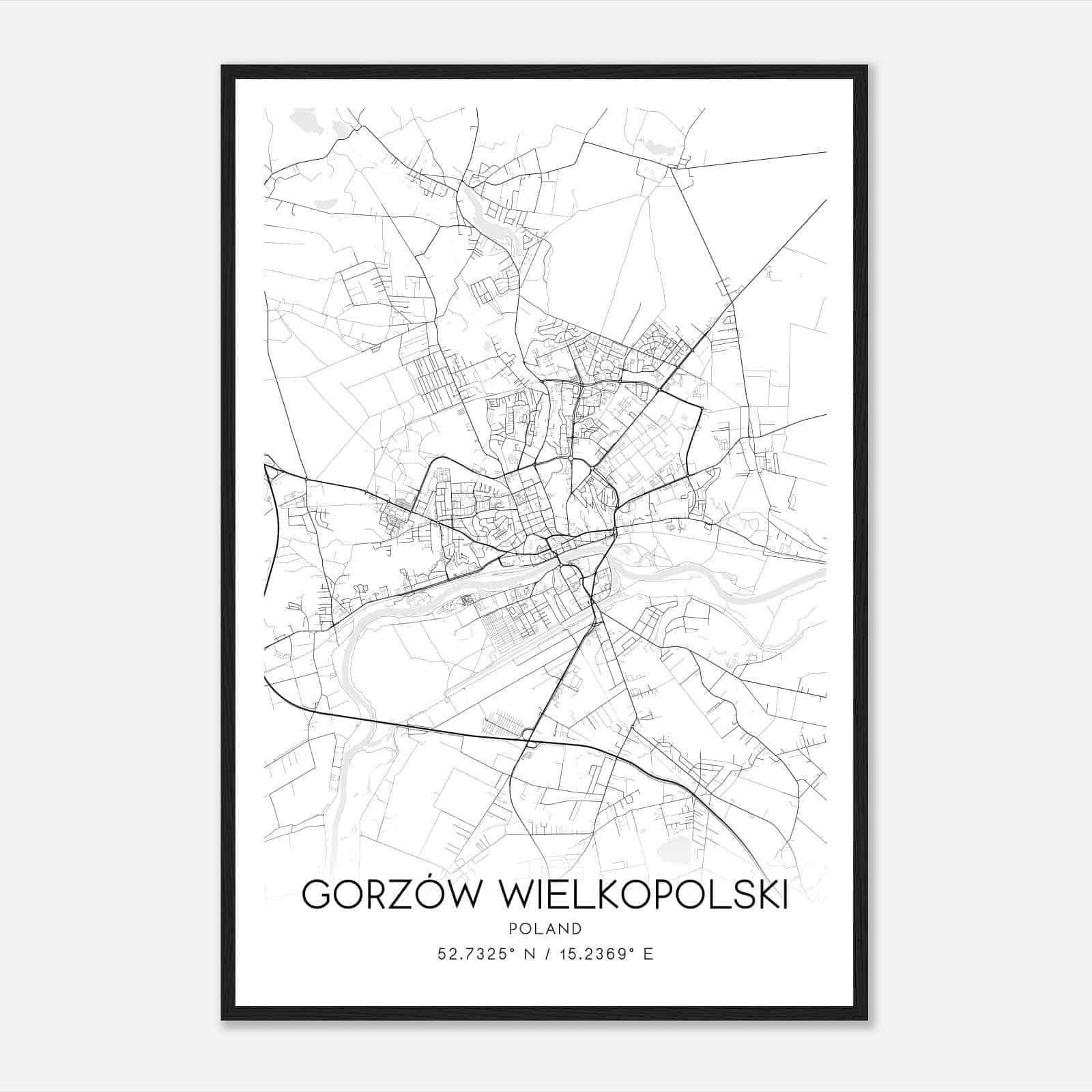 Gorzow Wielkopolski Poland Map Poster, Gorzow Wielkopolski City Road Wall Art Print