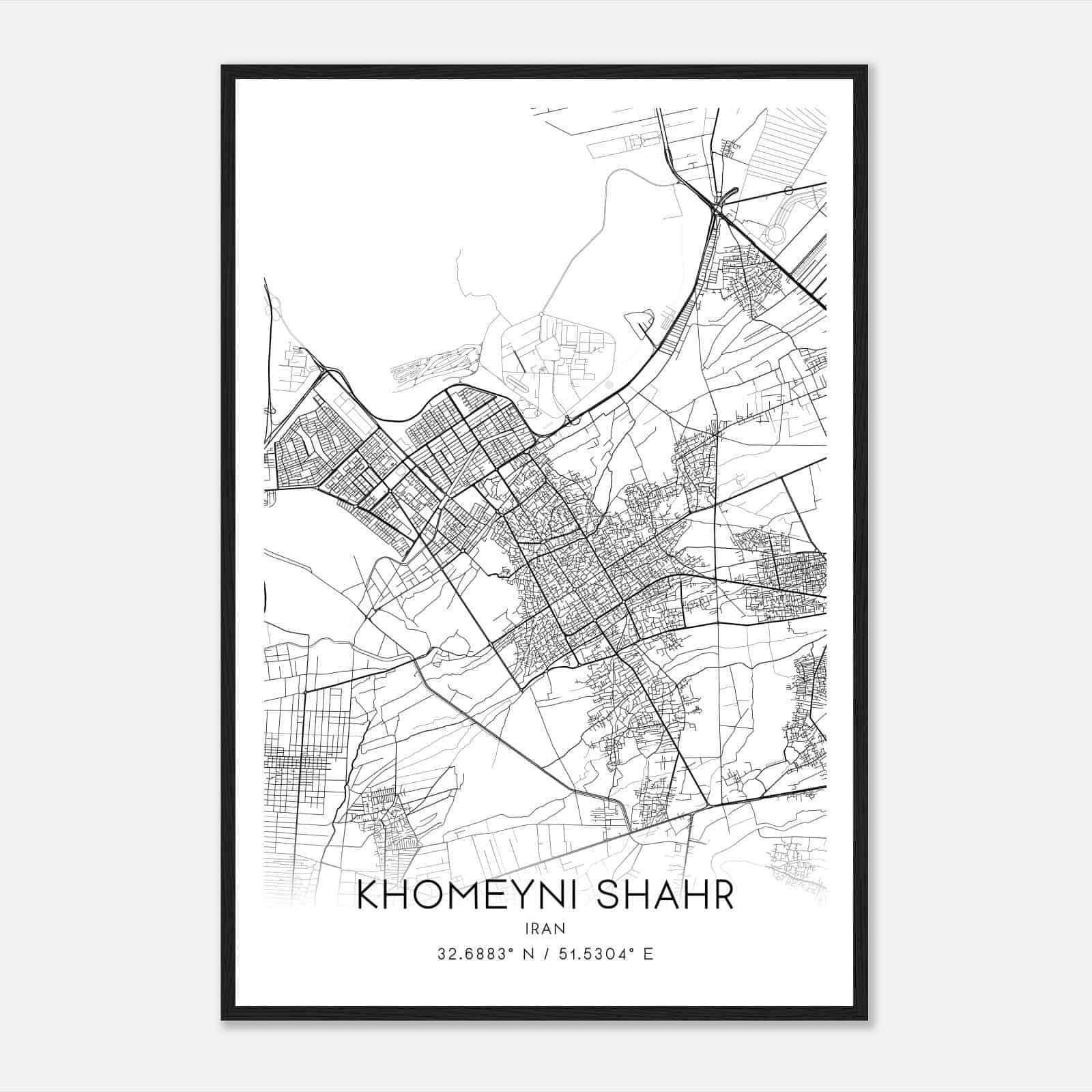 Khomeyni Shahr Iran Map Poster, Khomeyni Shahr City Road Wall Art Print