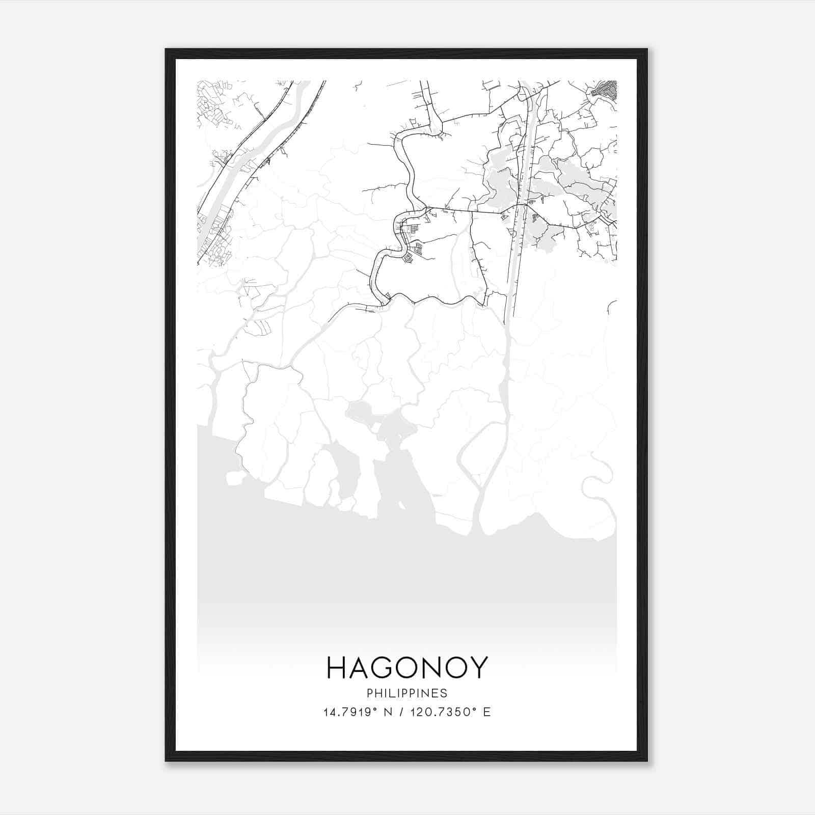 Hagonoy Philippines Map Poster, Hagonoy City Road Wall Art Print