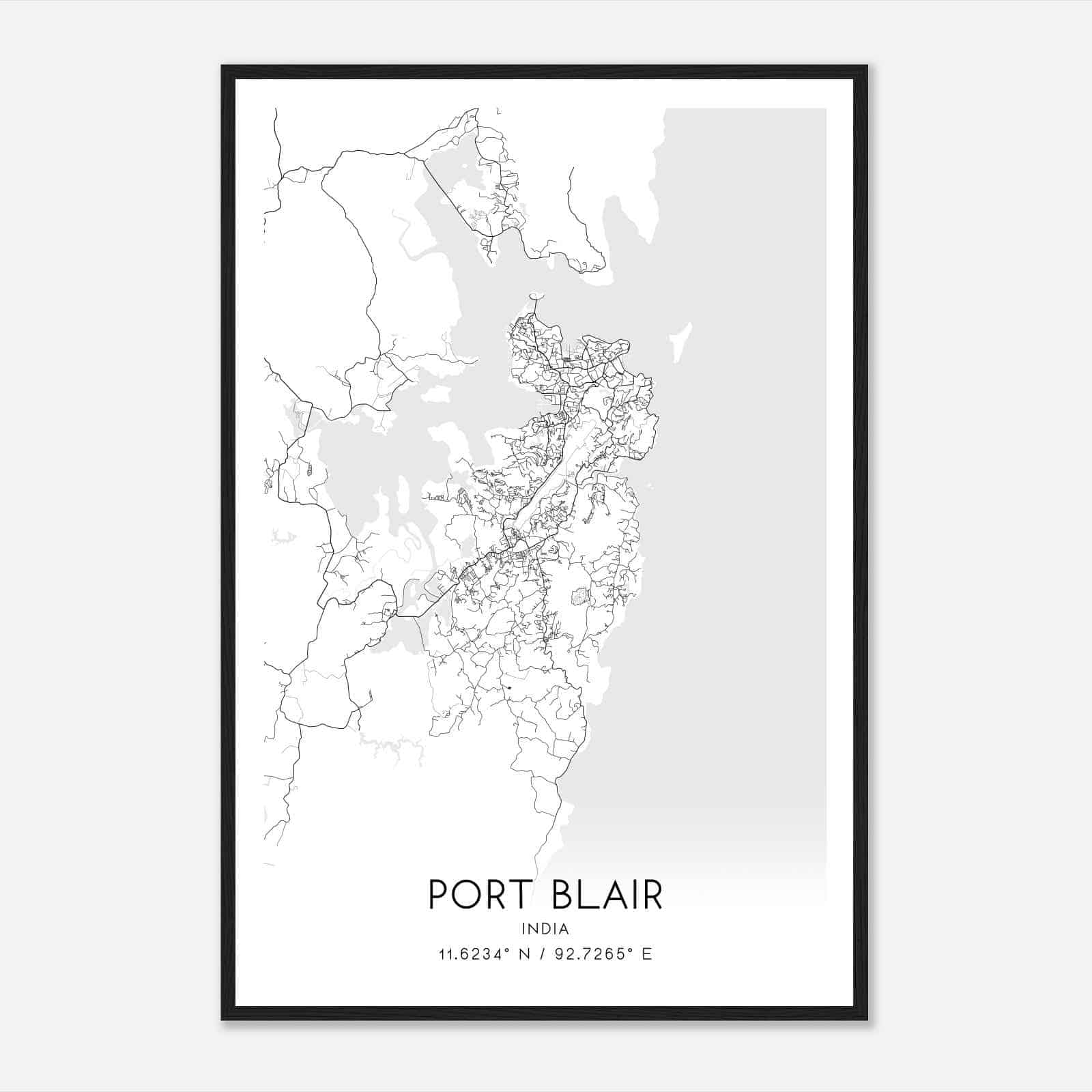 Port Blair India Map Poster, Port Blair City Road Wall Art Print