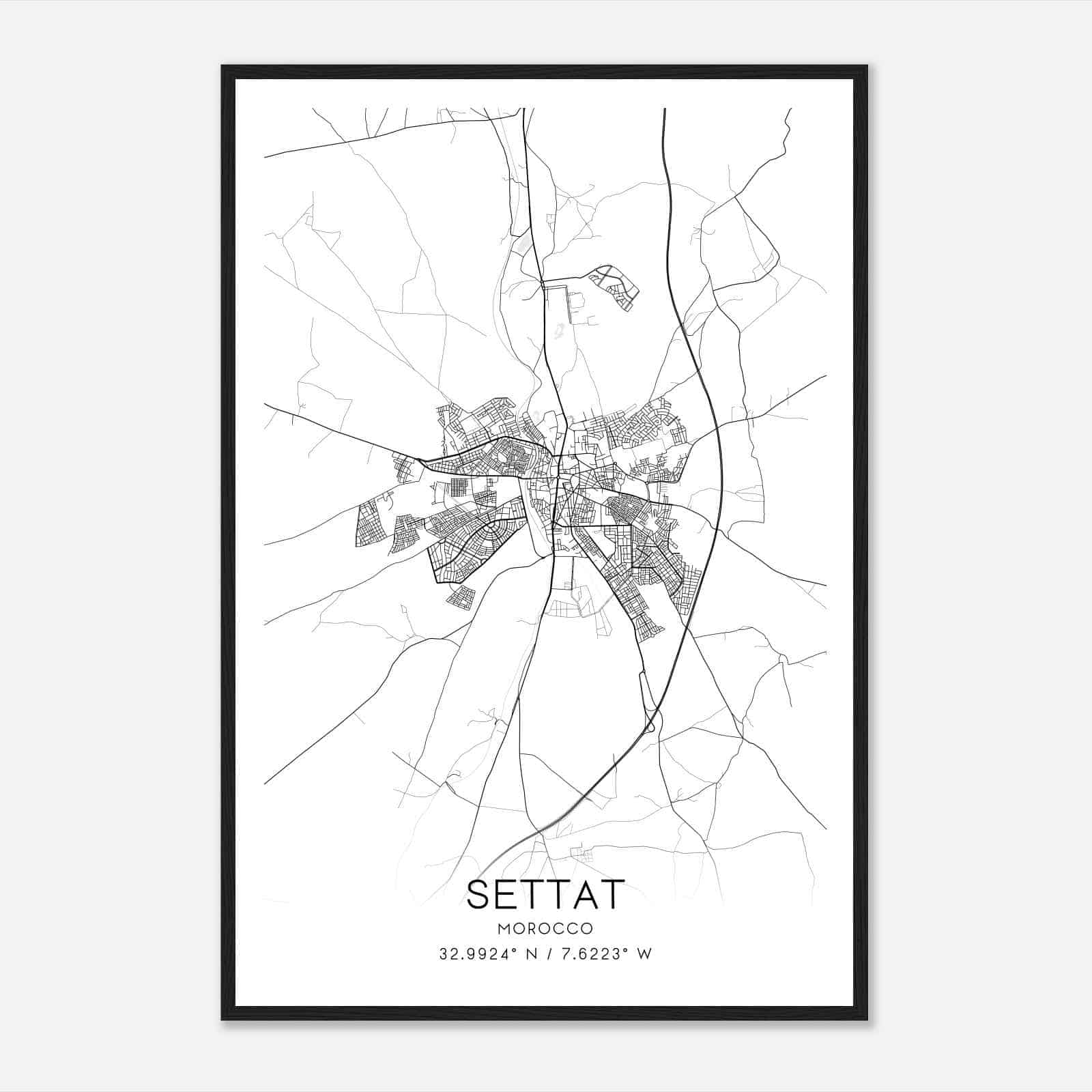 Settat Morocco Map Poster, Settat City Road Wall Art Print