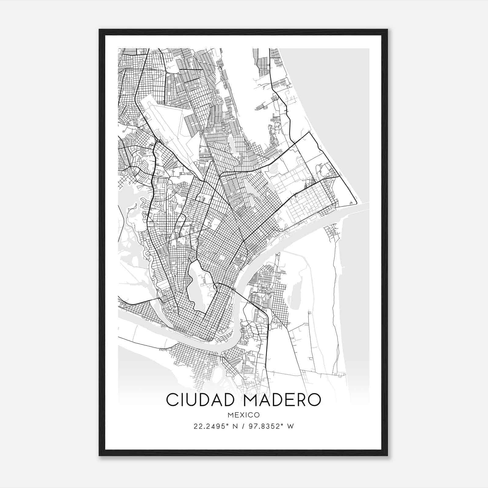 Ciudad Madero Mexico Map Poster, Ciudad Madero City Road Wall Art Print