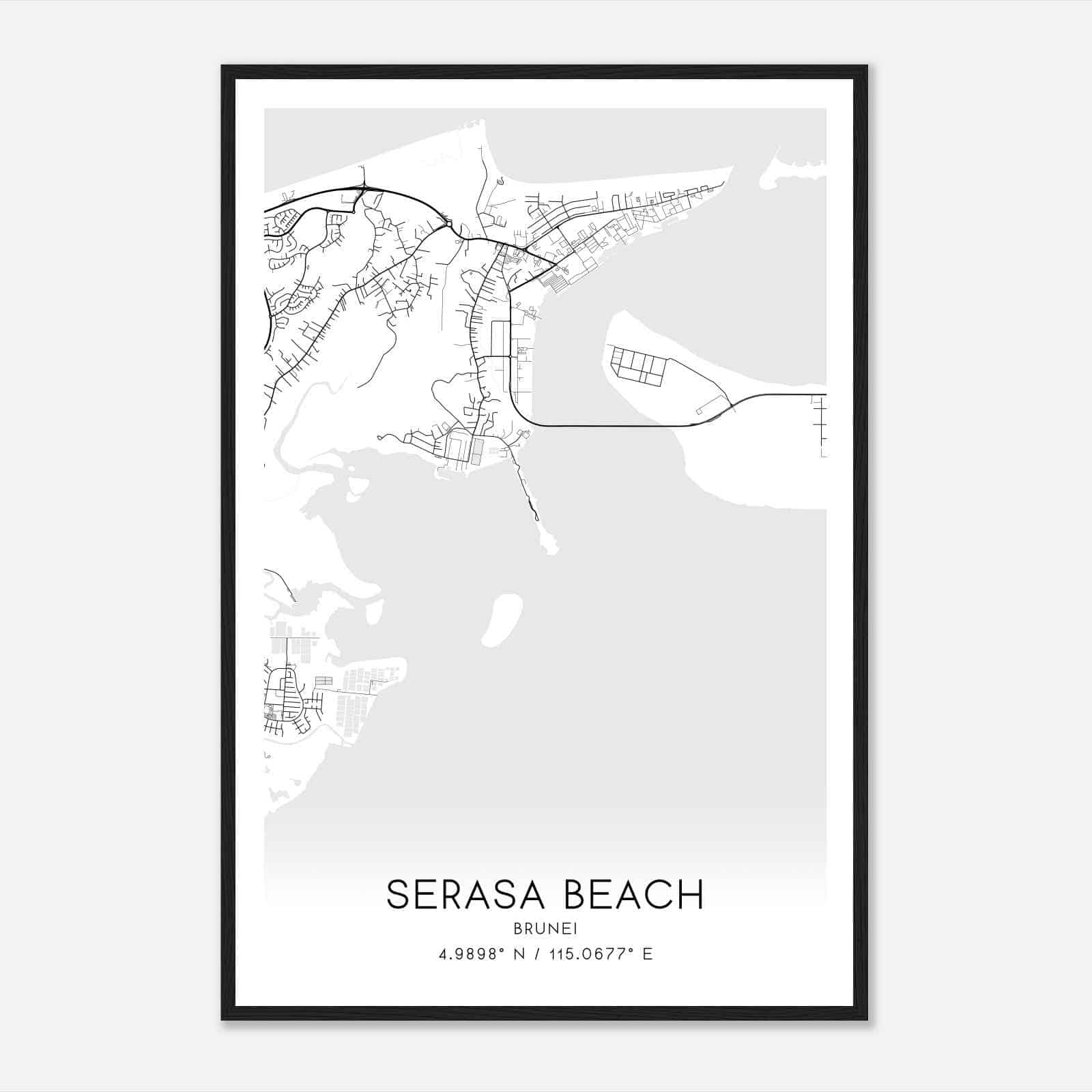 Serasa Beach Brunei Map Poster, Serasa Beach City Road Wall Art Print
