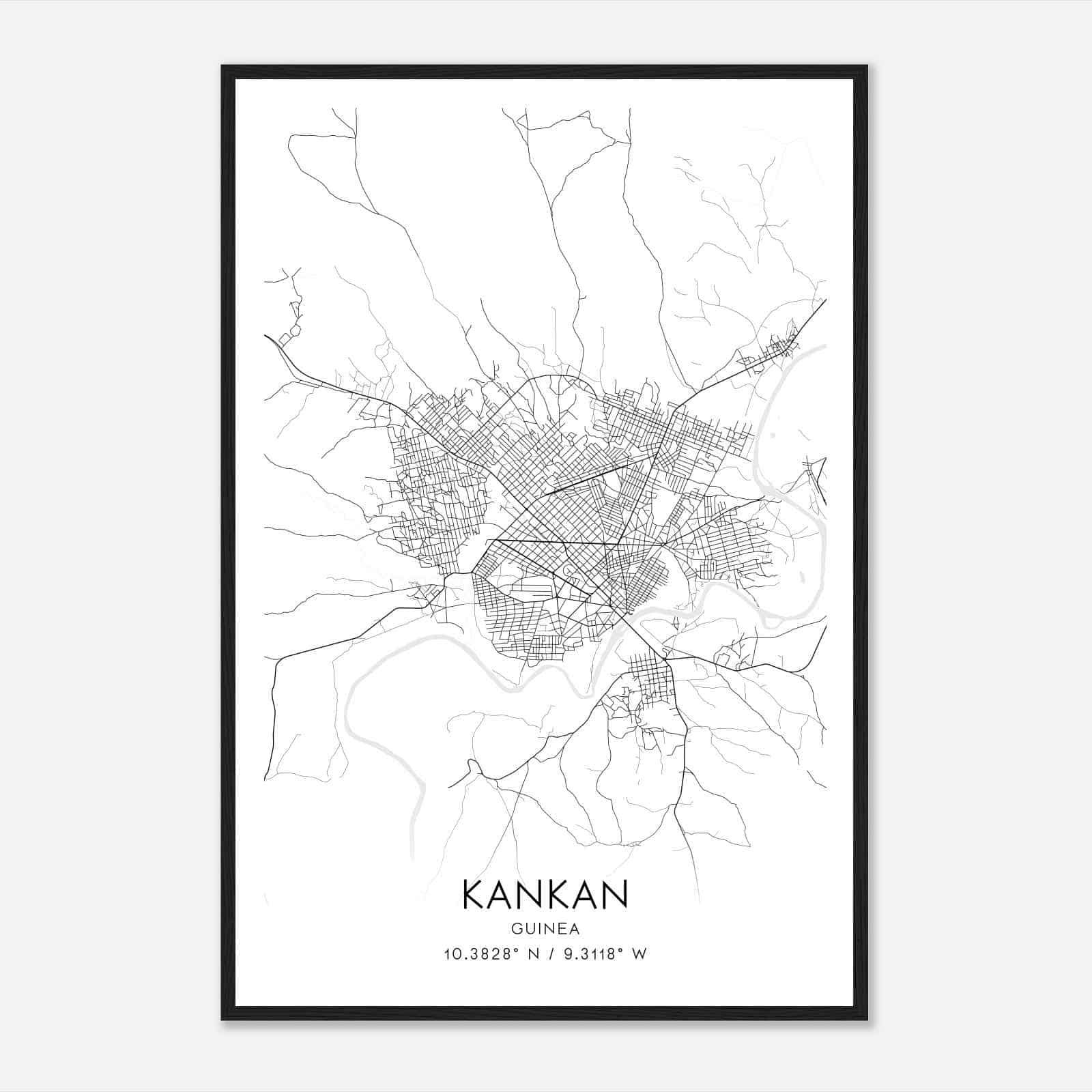 Kankan Guinea Map Poster, Kankan City Road Wall Art Print