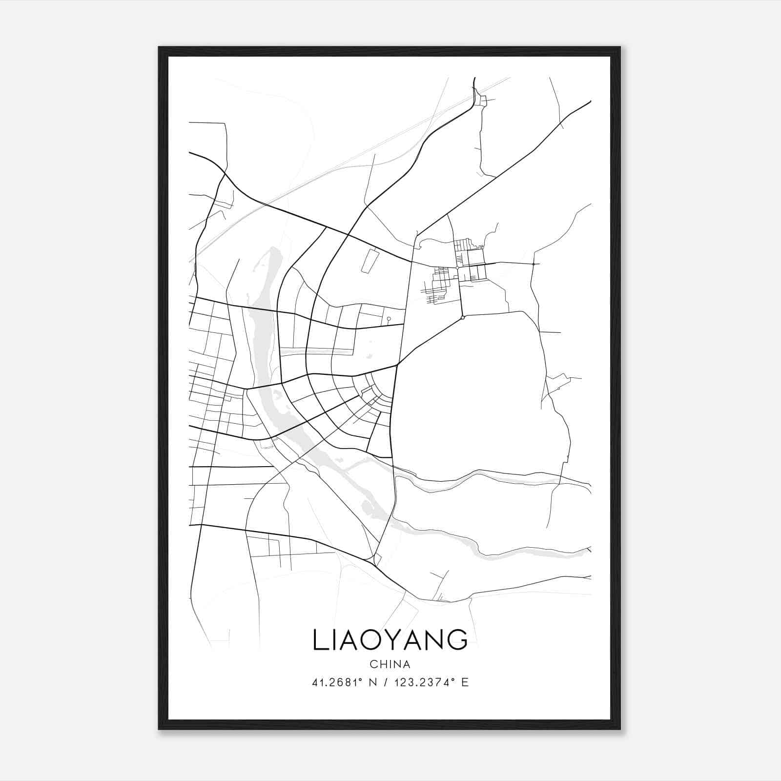 Liaoyang China Map Poster, Liaoyang City Road Wall Art Print