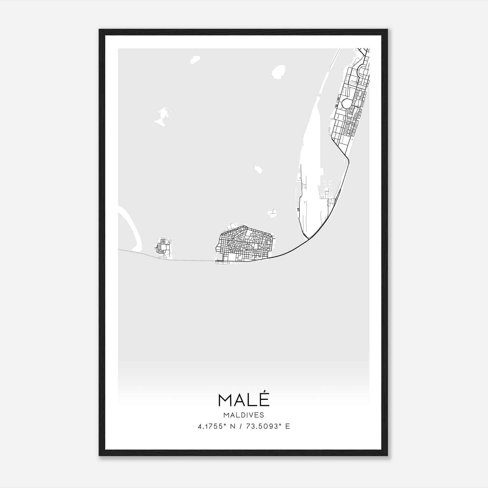 Male Maldives Map Poster, Male City Road Wall Art Print