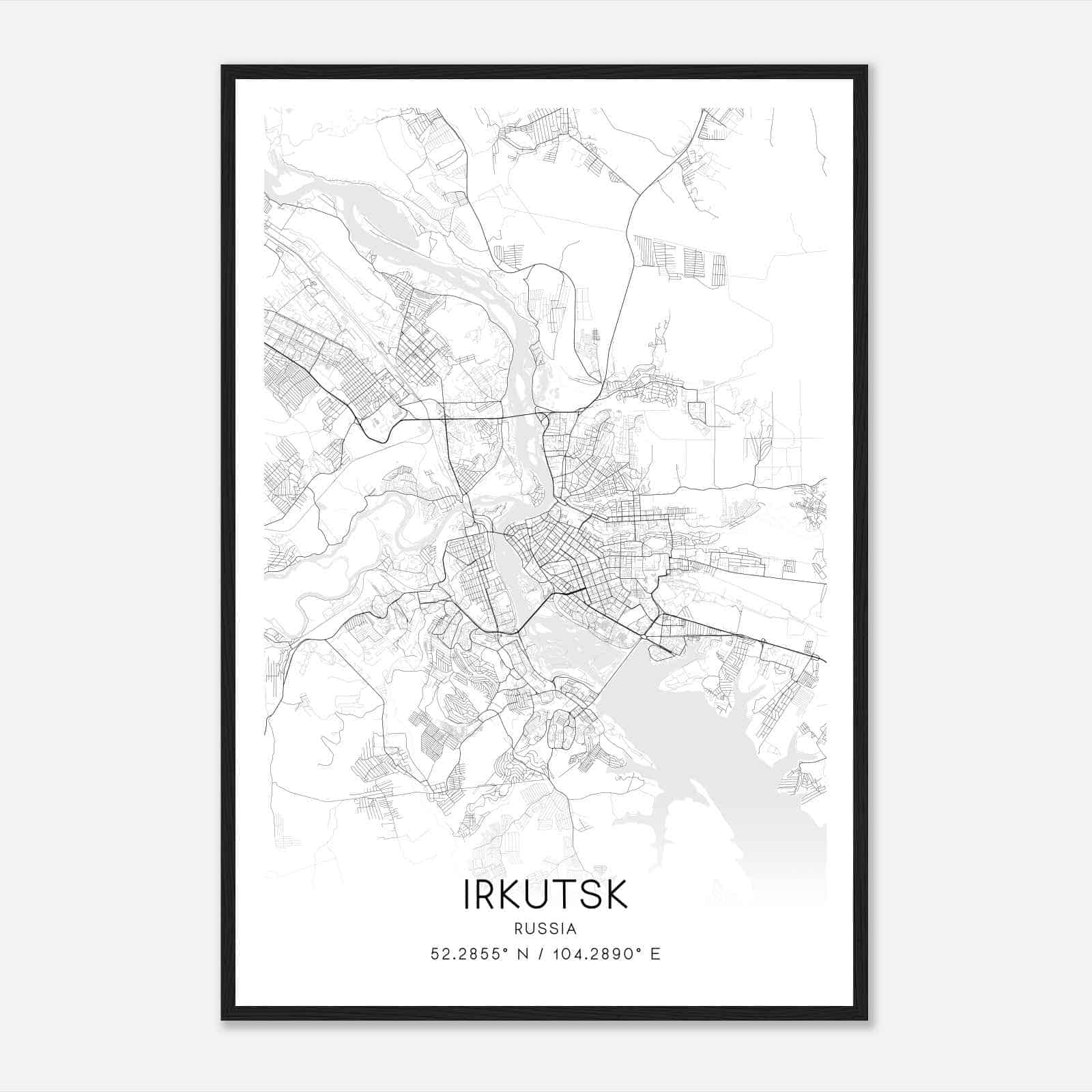 Irkutsk Russia Map Poster, Irkutsk City Road Wall Art Print