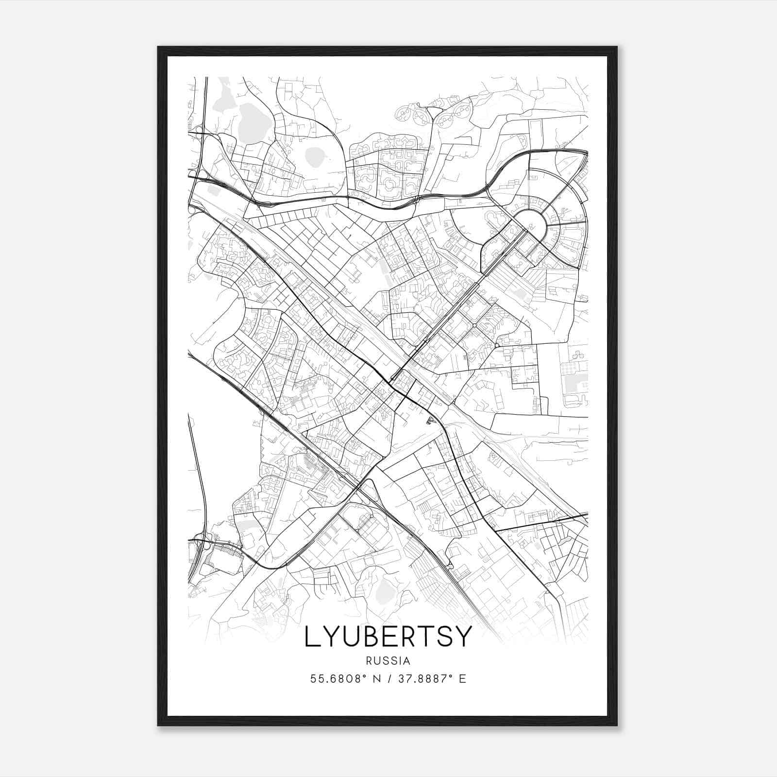 Lyubertsy Russia Map Poster, Lyubertsy City Road Wall Art Print