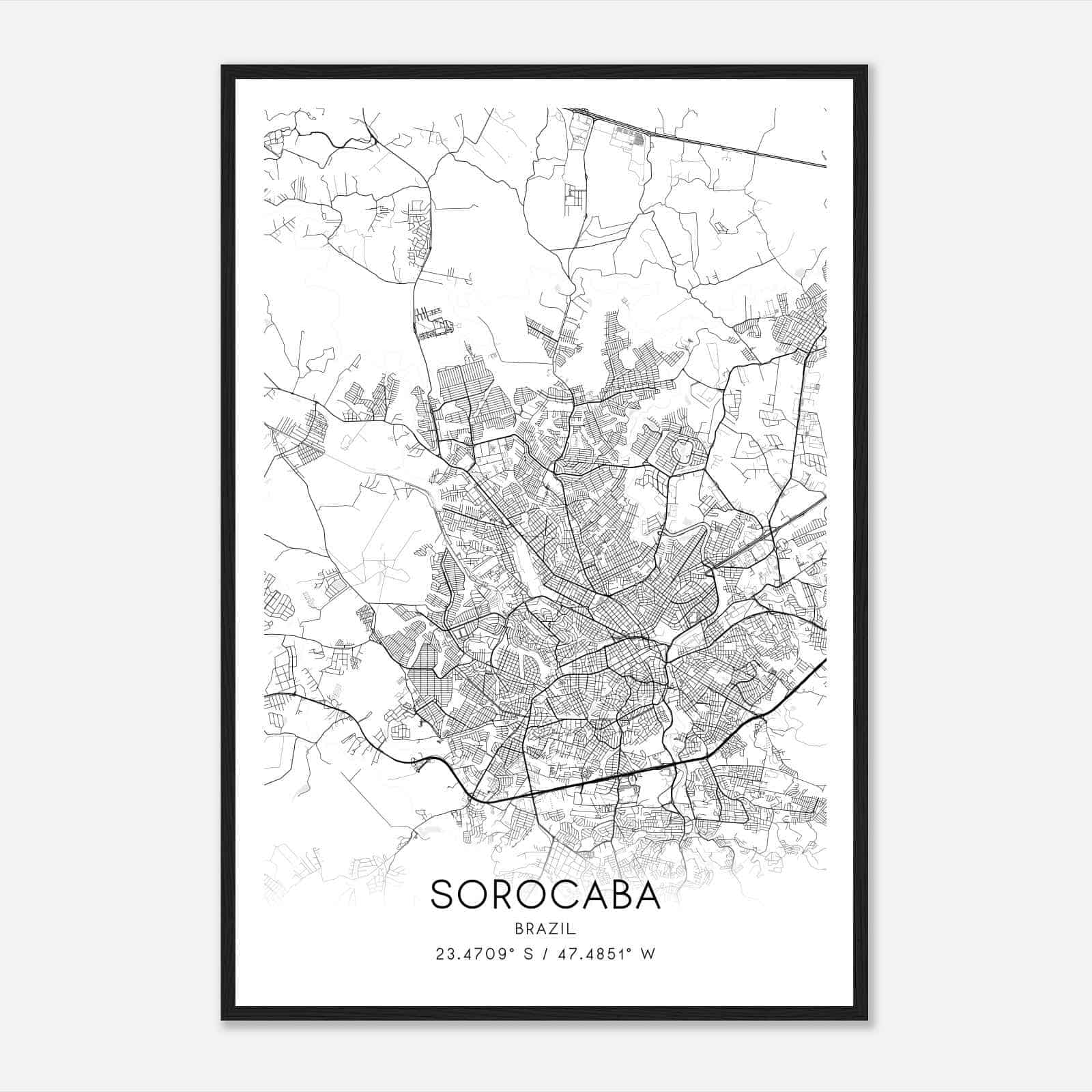 Sorocaba Brazil Map Poster, Sorocaba City Road Wall Art Print