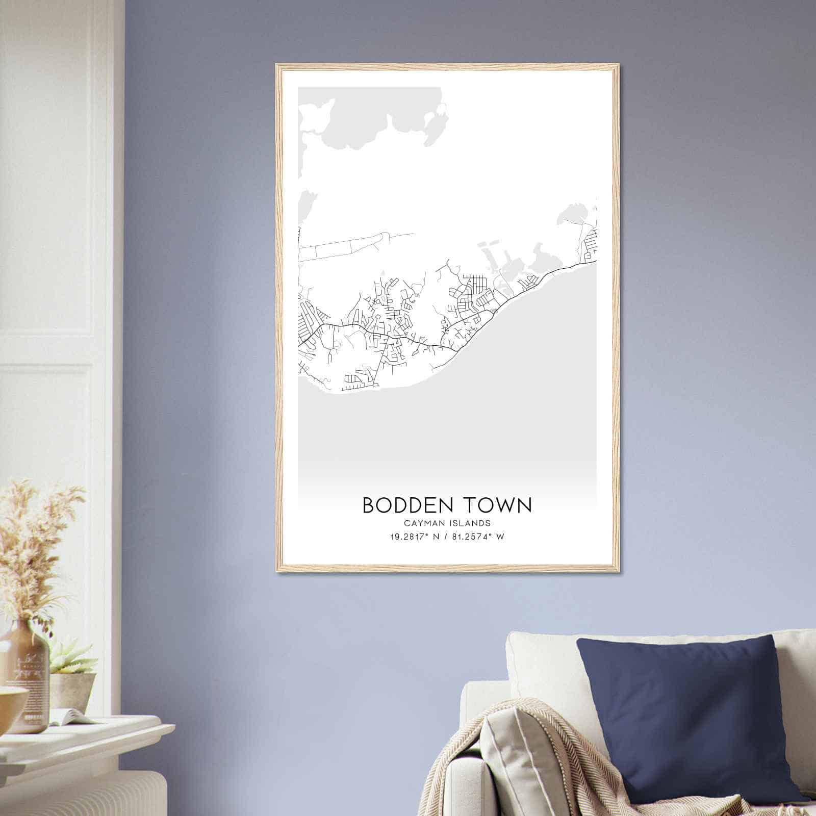 Bodden Town Cayman Islands Map Poster, Bodden Town City Road Wall Art Print