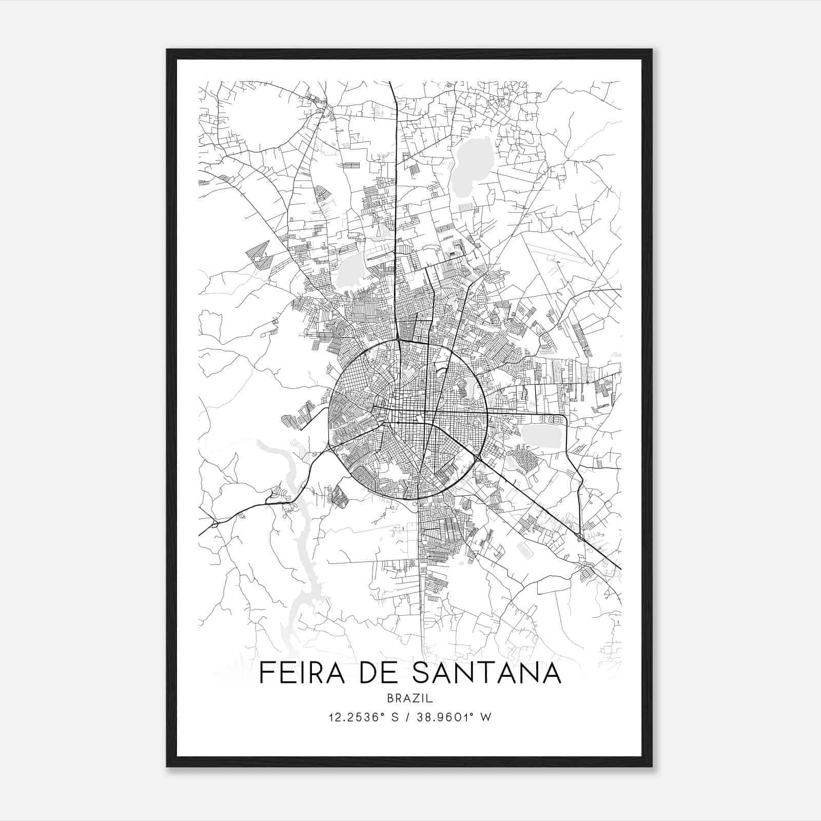 Feira de Santana Brazil Map Poster, Feira de Santana City Road Wall Art Print