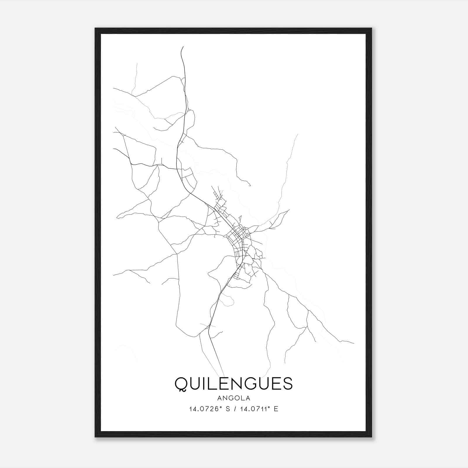 Quilengues Angola Map Poster, Quilengues City Road Wall Art Print