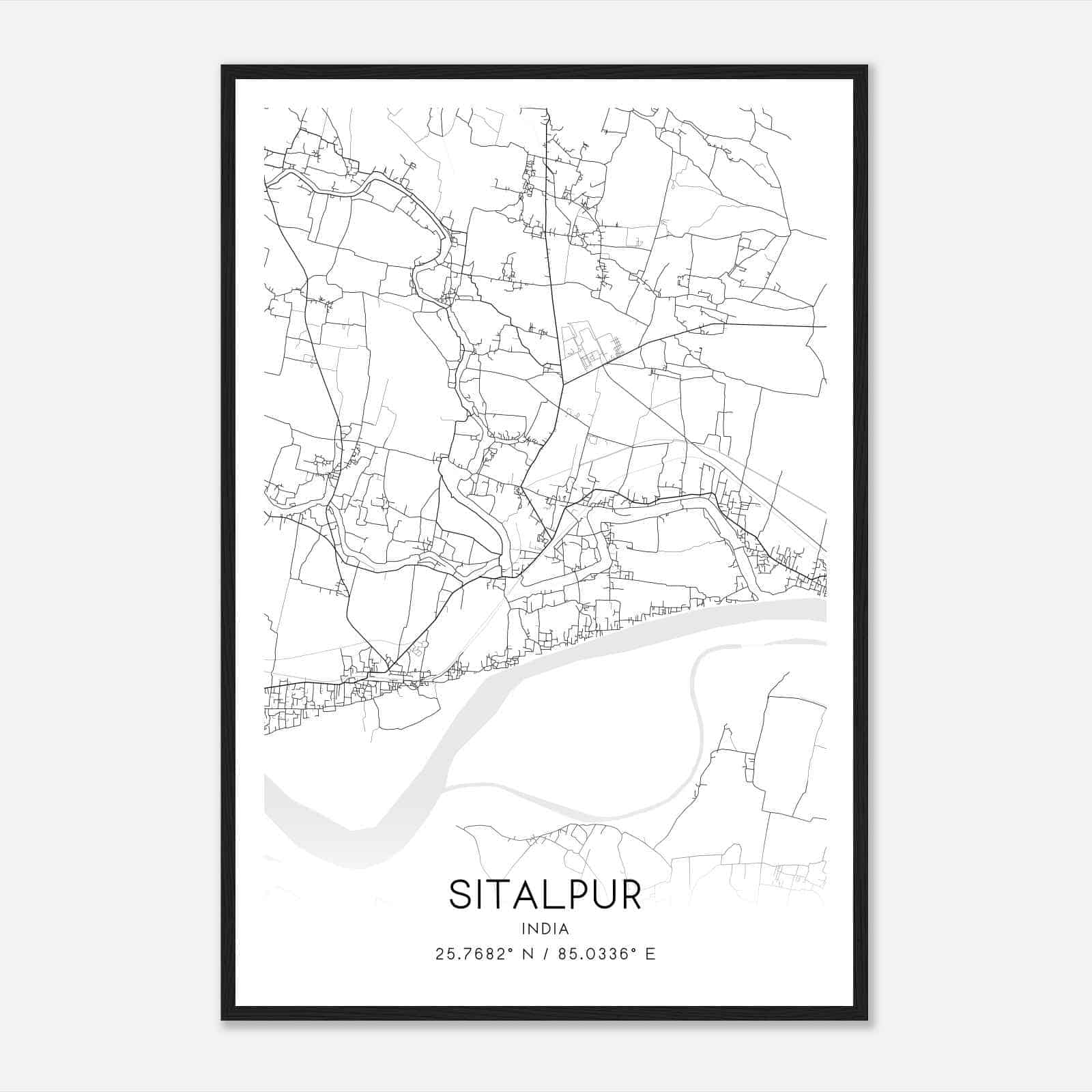 Sitalpur India Map Poster, Sitalpur City Road Wall Art Print