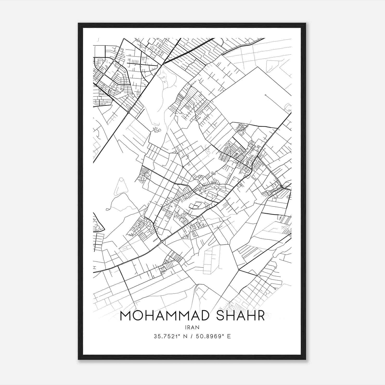 Mohammad Shahr Iran Map Poster, Mohammad Shahr City Road Wall Art Print