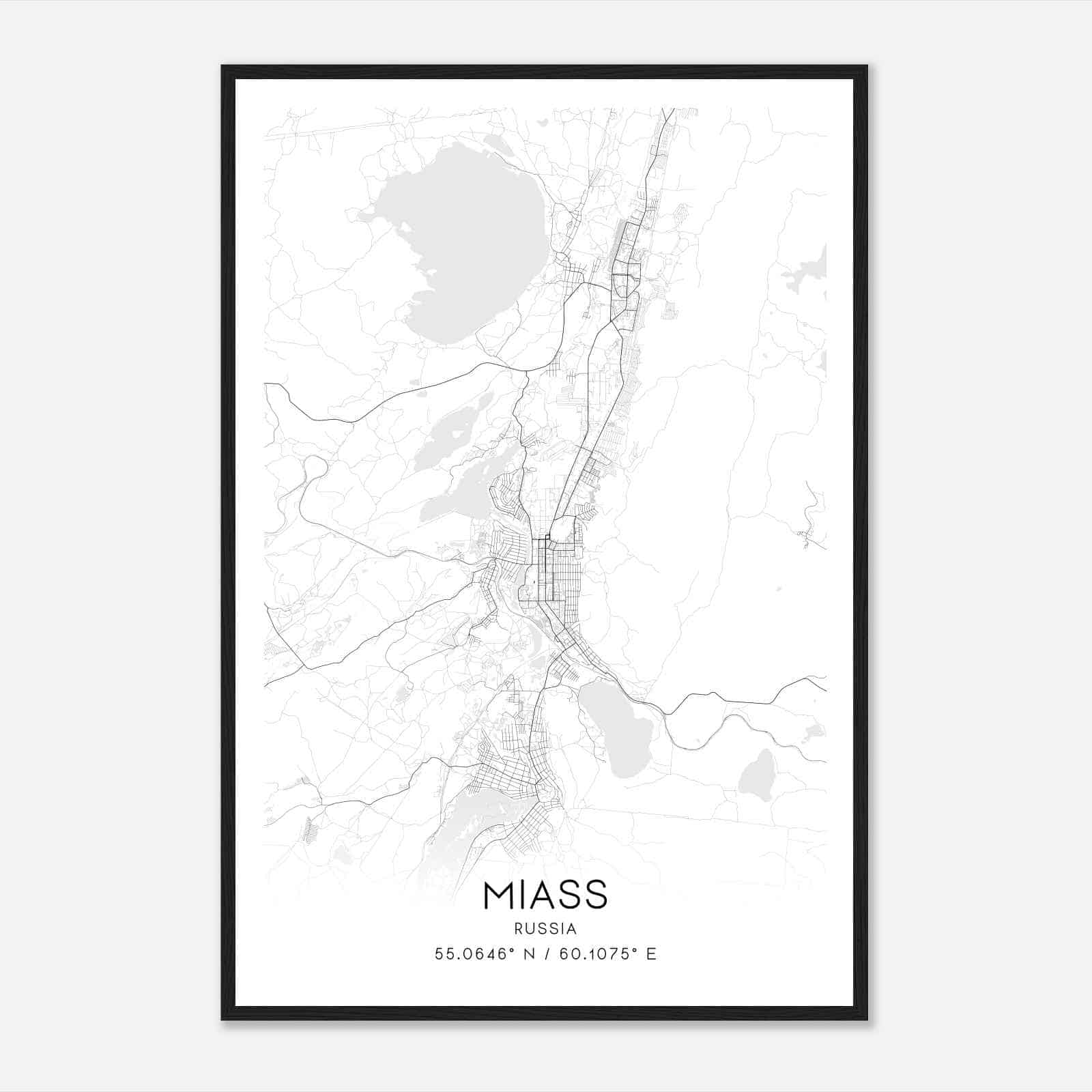 Miass Russia Map Poster, Miass City Road Wall Art Print