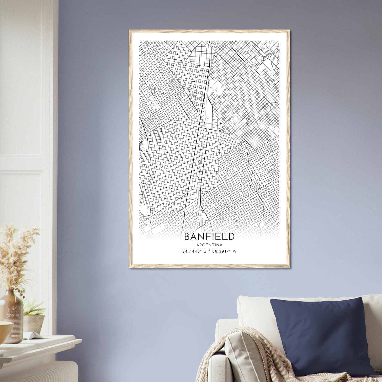 Banfield Argentina Map Poster, Banfield City Road Wall Art Print