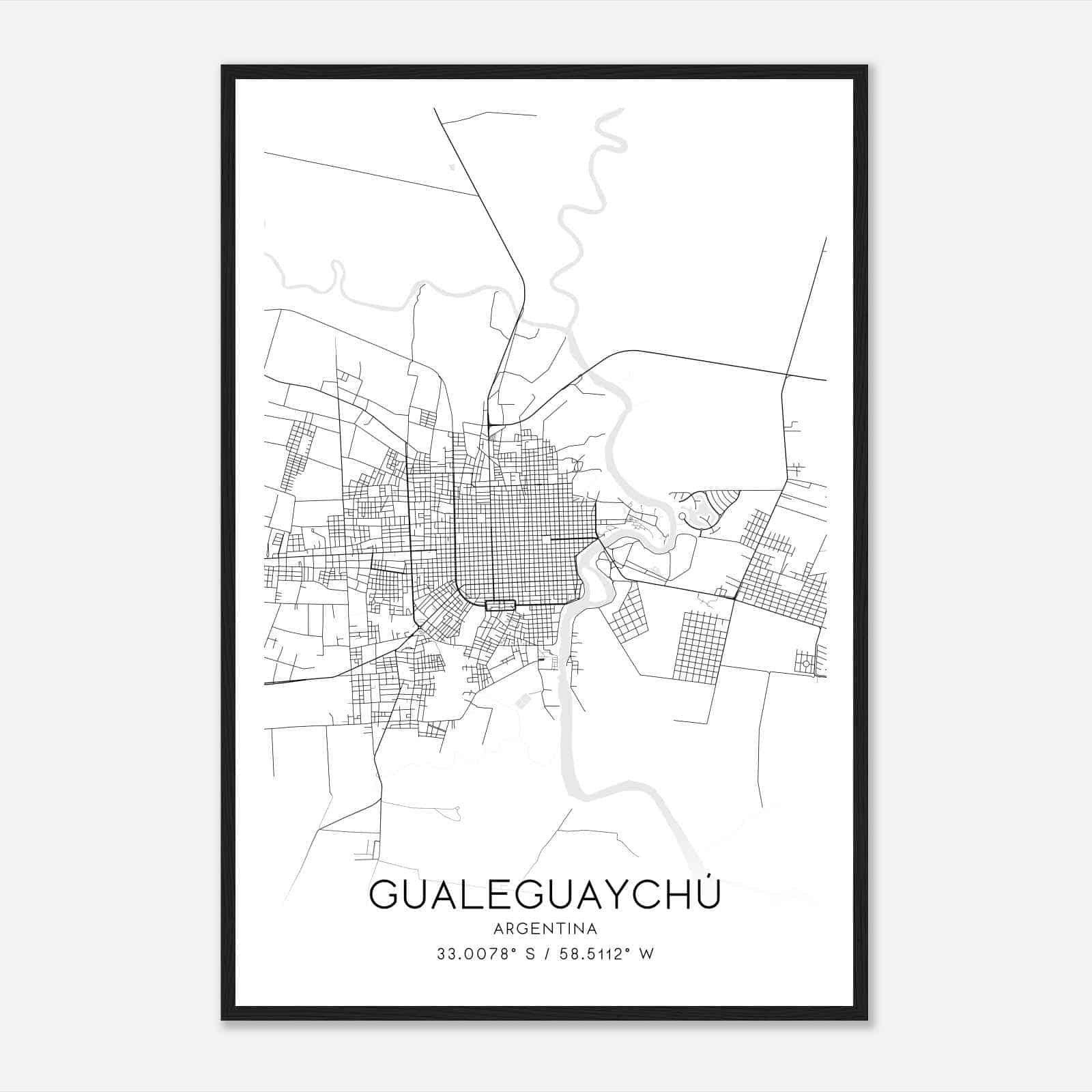 Gualeguaychu Argentina Map Poster, Gualeguaychu City Road Wall Art Print
