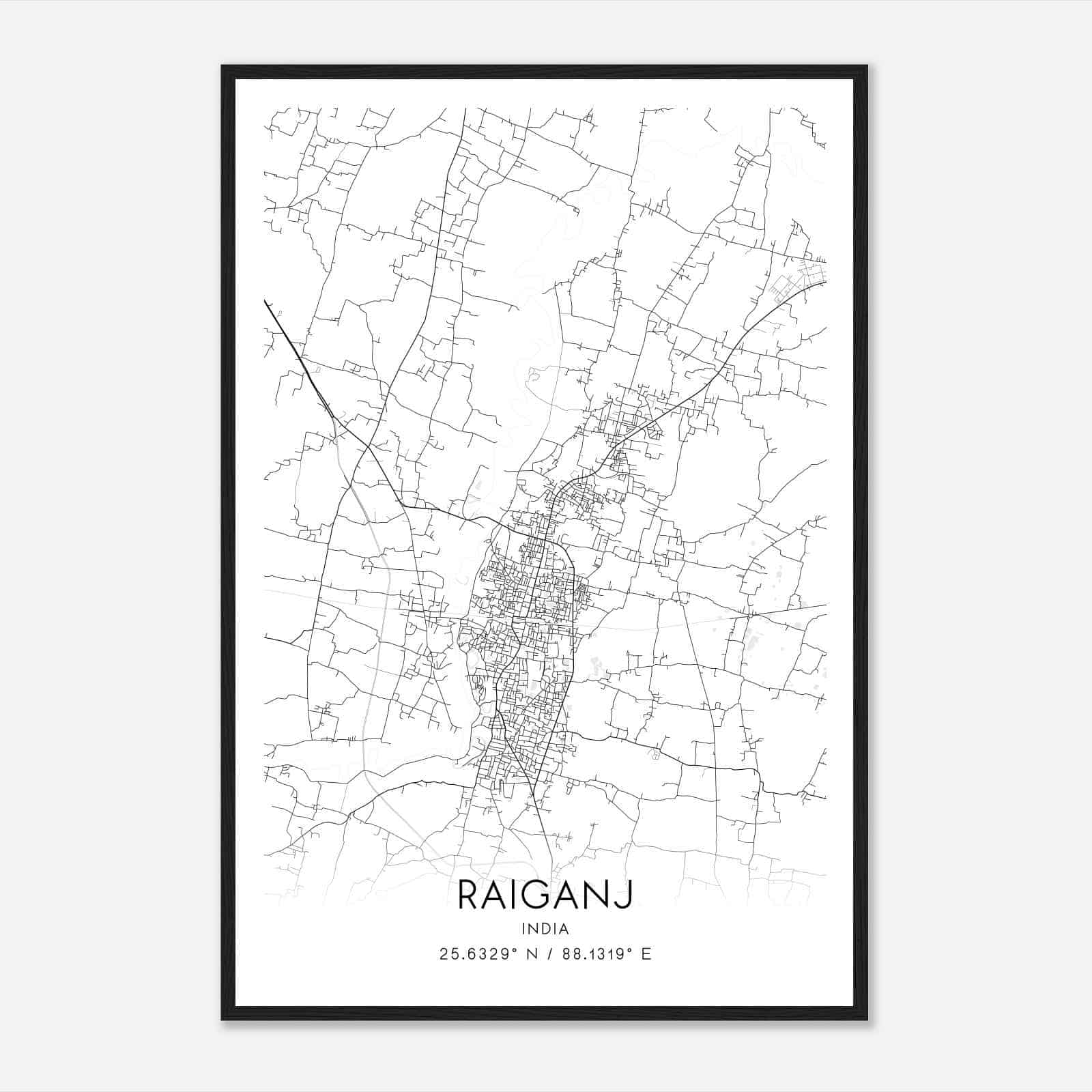 Raiganj India Map Poster, Raiganj City Road Wall Art Print