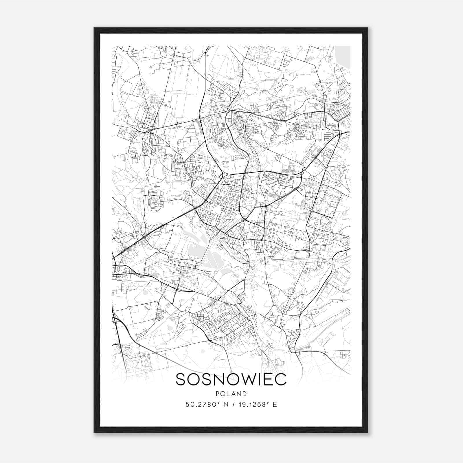 Sosnowiec Poland Map Poster, Sosnowiec City Road Wall Art Print