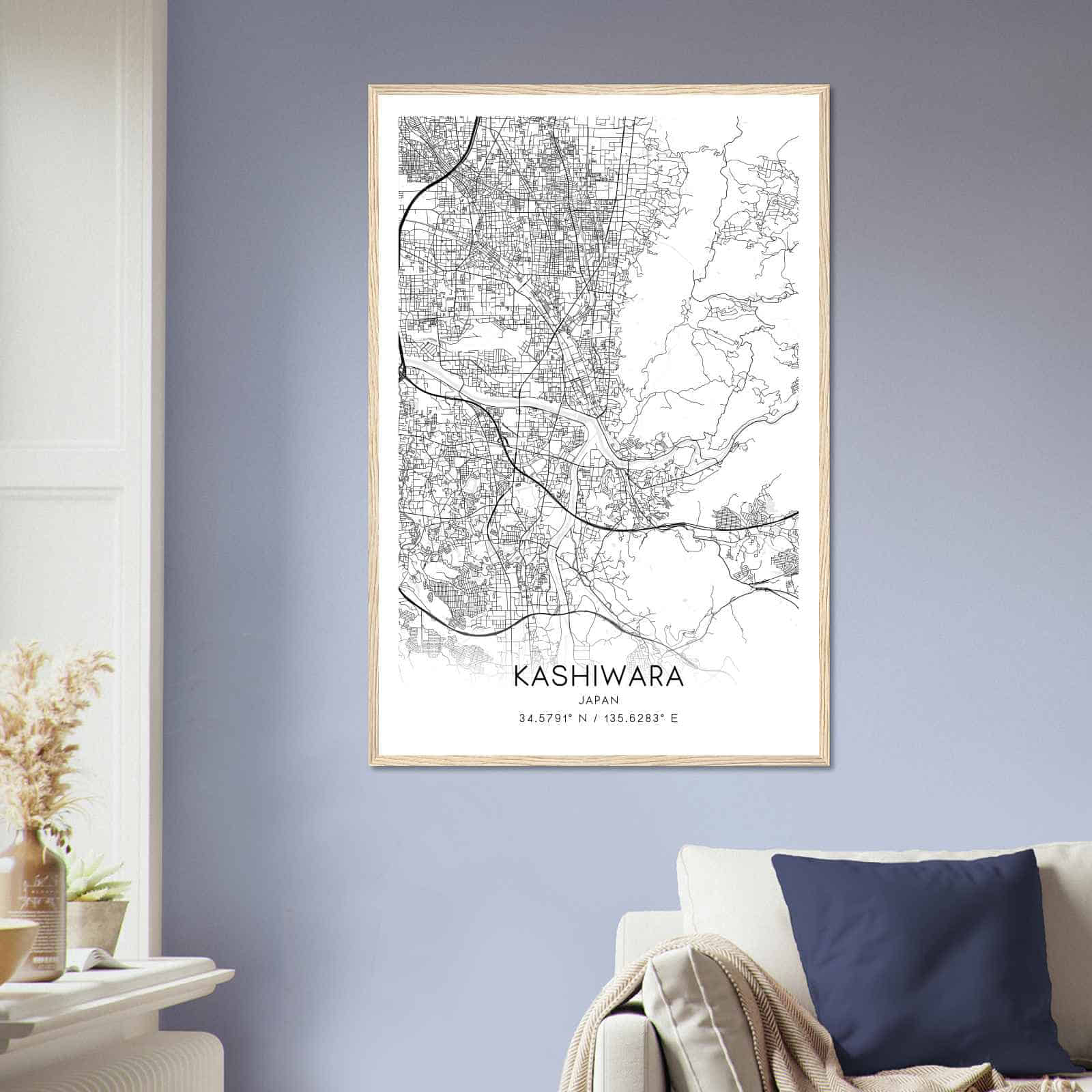 Kashiwara Japan Map Poster, Kashiwara City Road Wall Art Print