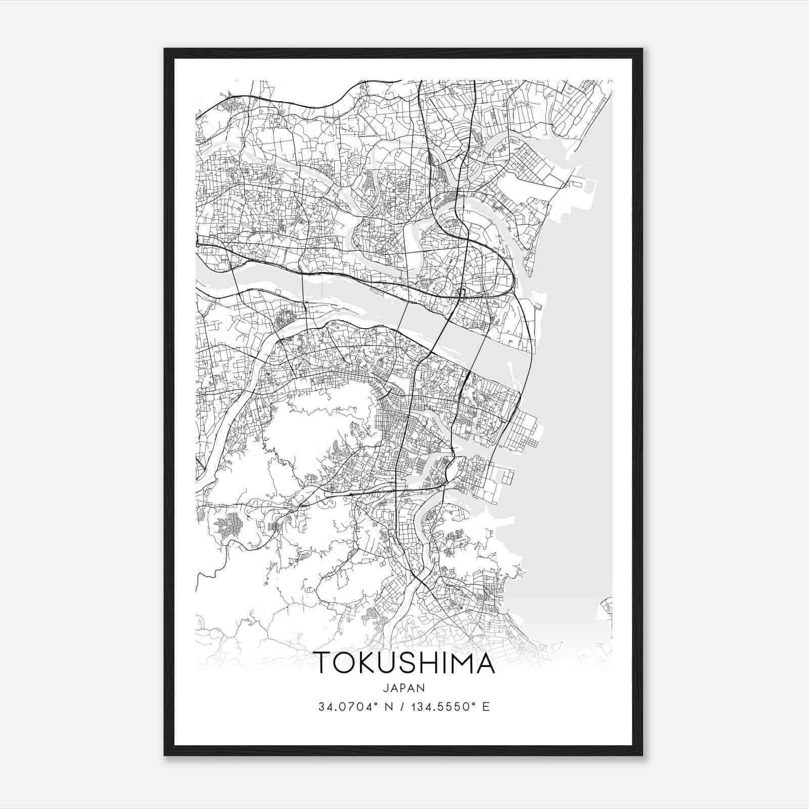 Tokushima Japan Map Poster, Tokushima City Road Wall Art Print