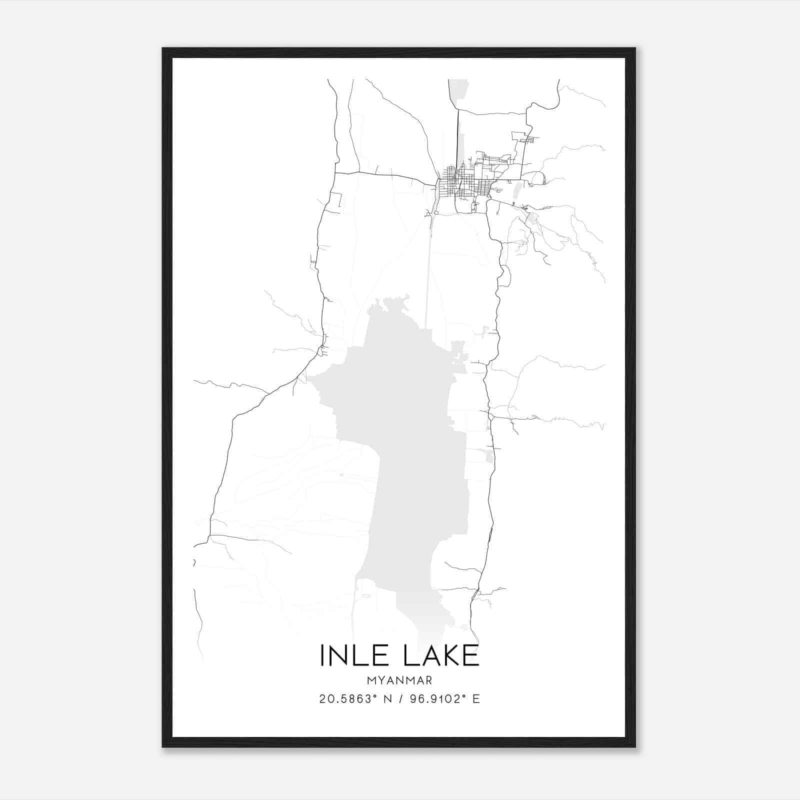 Inle Lake Myanmar Map Poster, Inle Lake City Road Wall Art Print