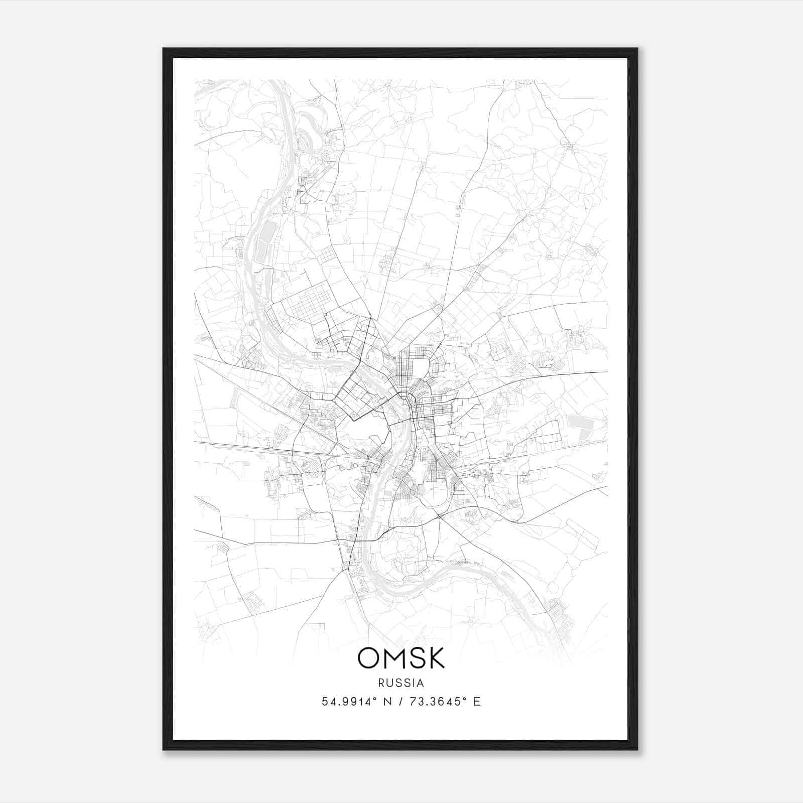 Omsk Russia Map Poster, Omsk City Road Wall Art Print