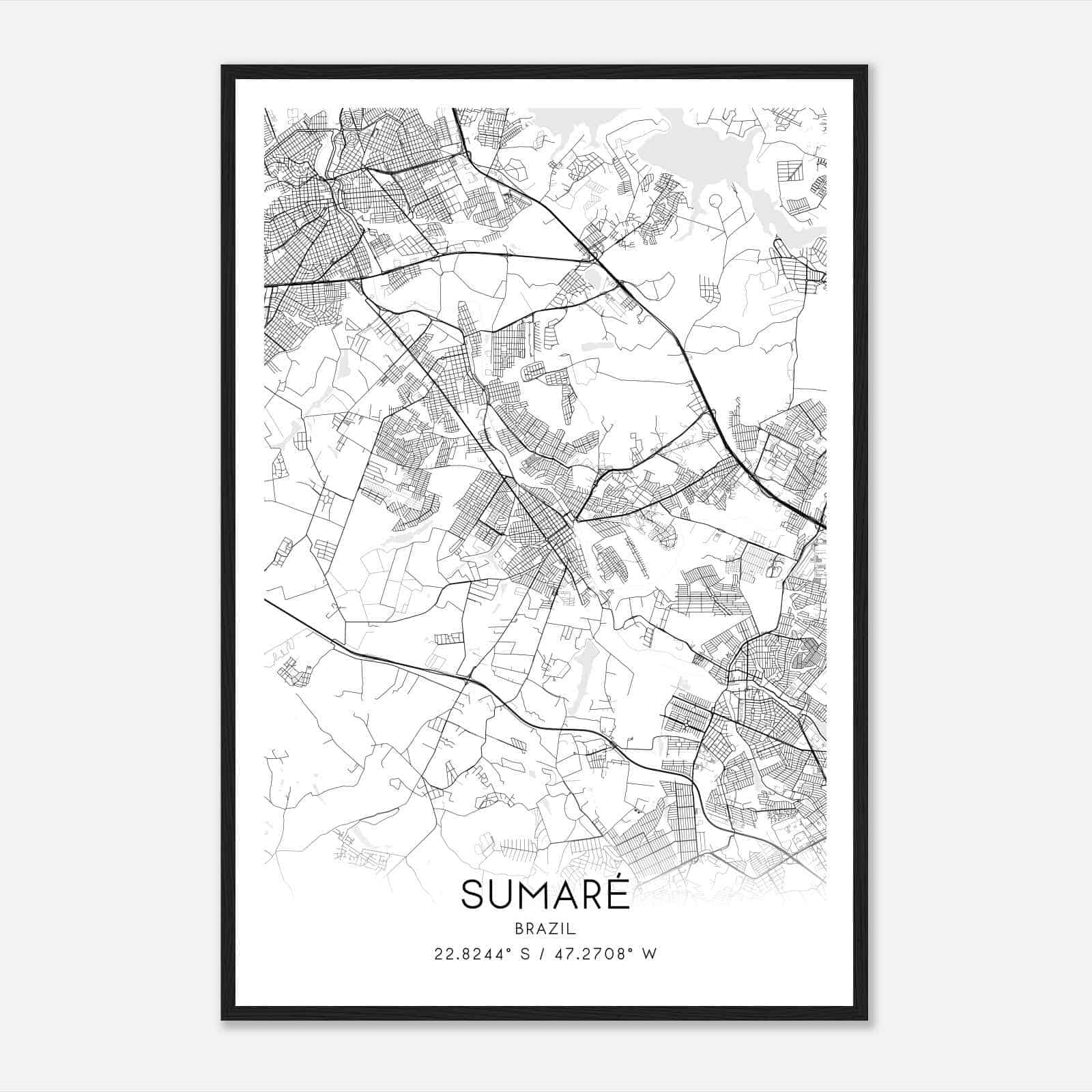 Sumare Brazil Map Poster, Sumare City Road Wall Art Print