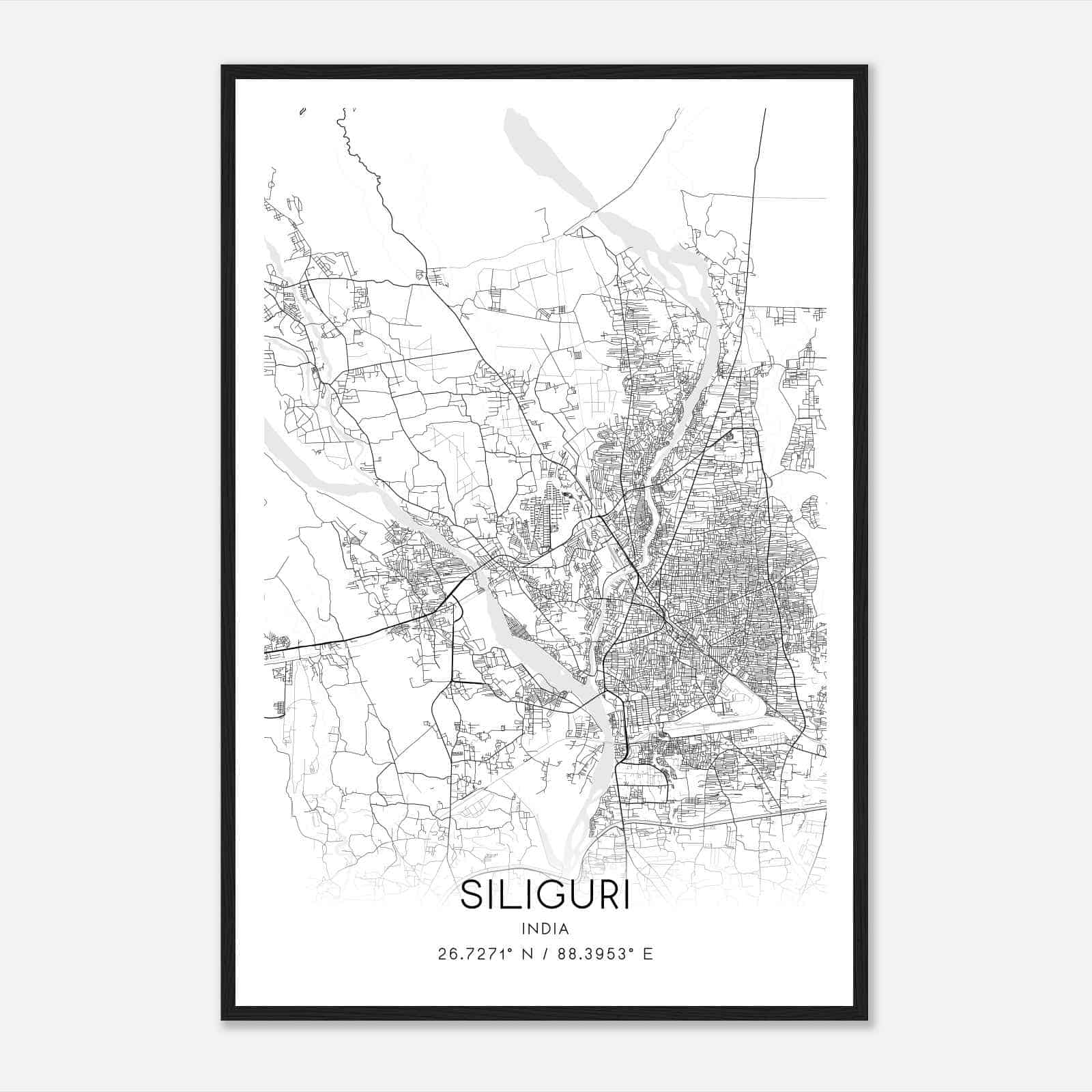Siliguri India Map Poster, Siliguri City Road Wall Art Print