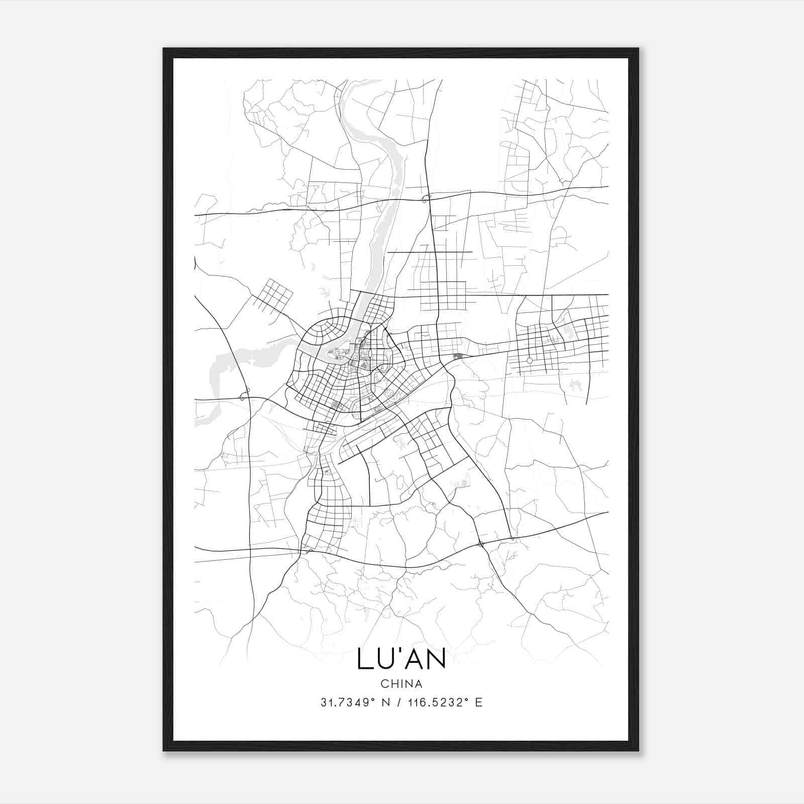 LuAn China Map Poster, LuAn City Road Wall Art Print