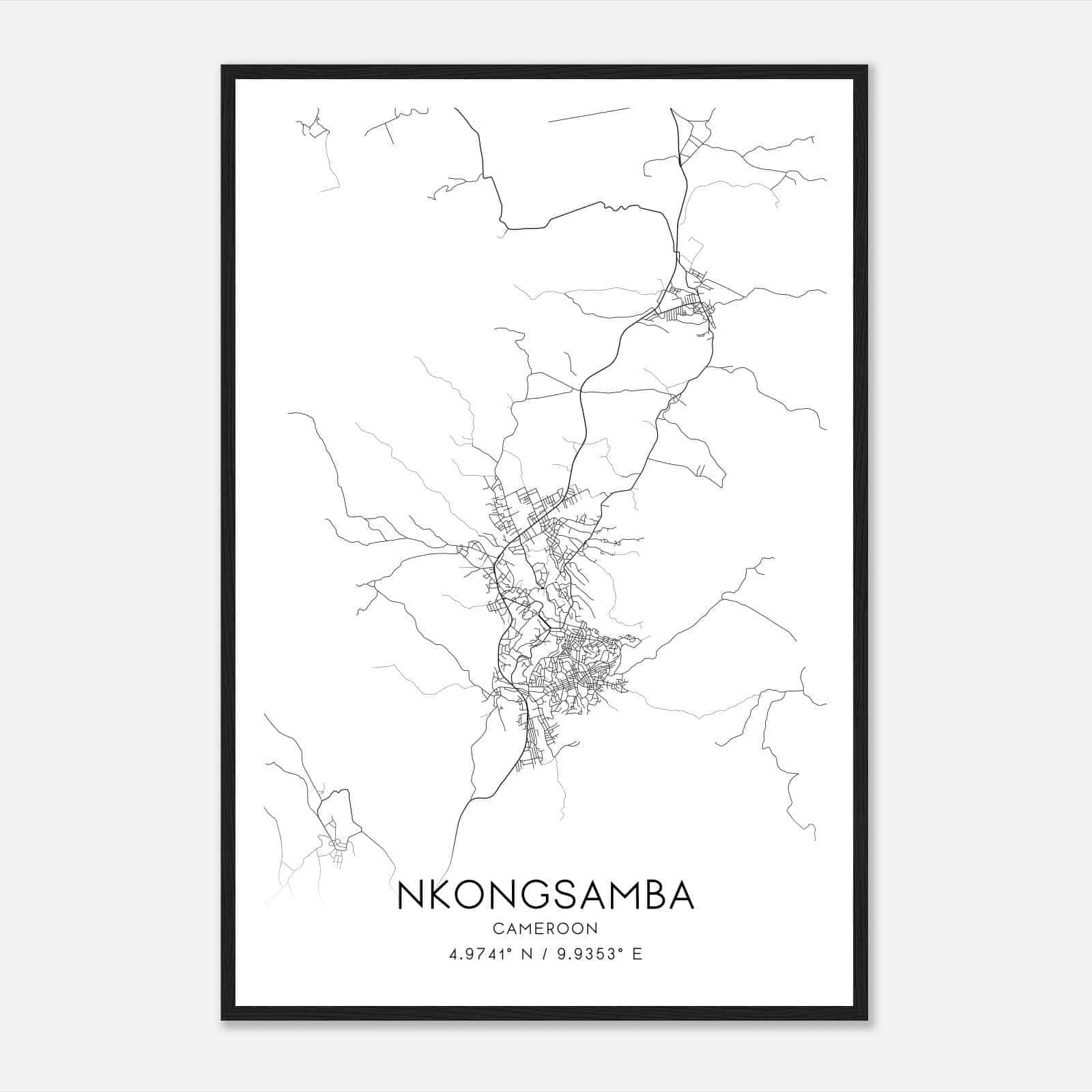 Nkongsamba Cameroon Map Poster, Nkongsamba City Road Wall Art Print