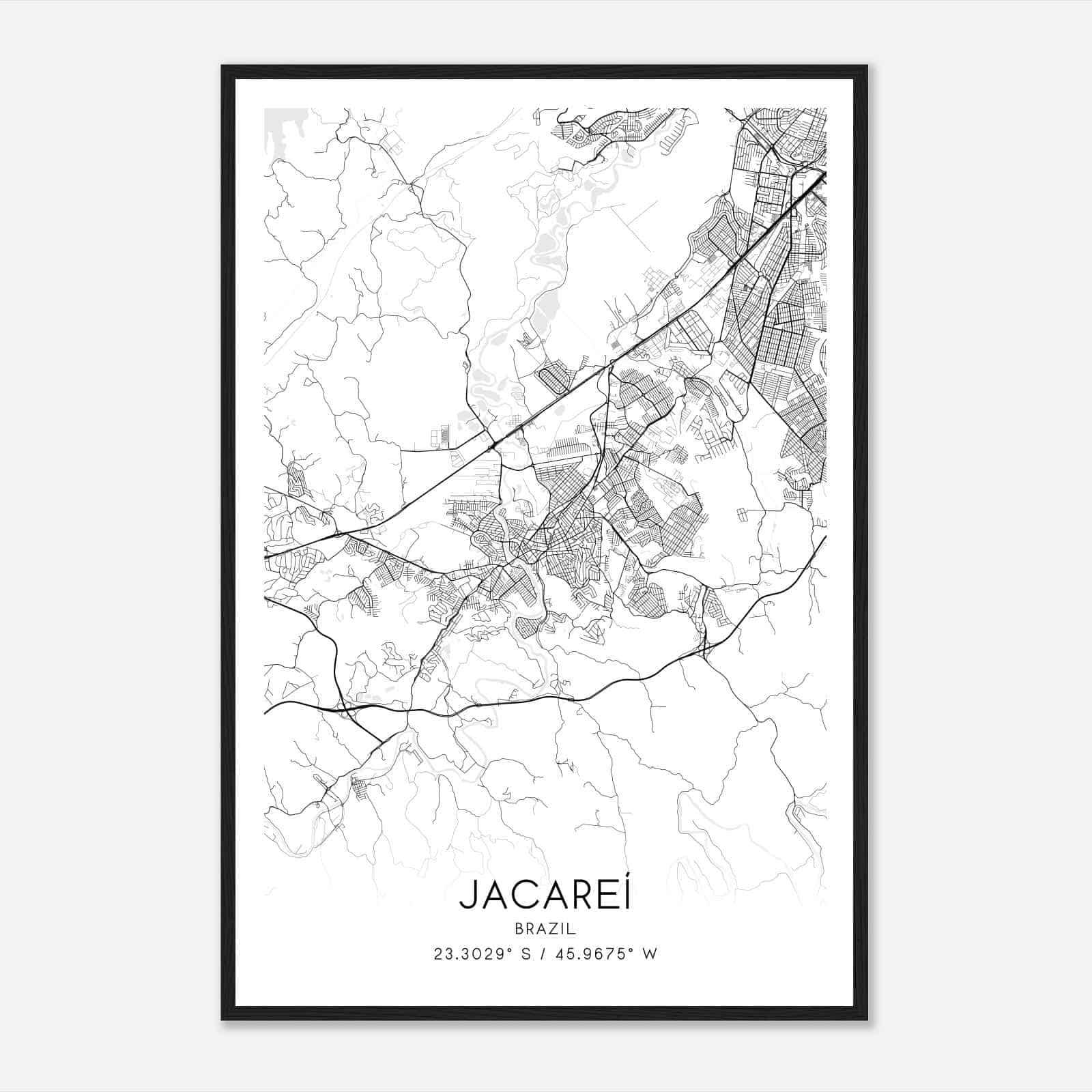 Jacarei Brazil Map Poster, Jacarei City Road Wall Art Print