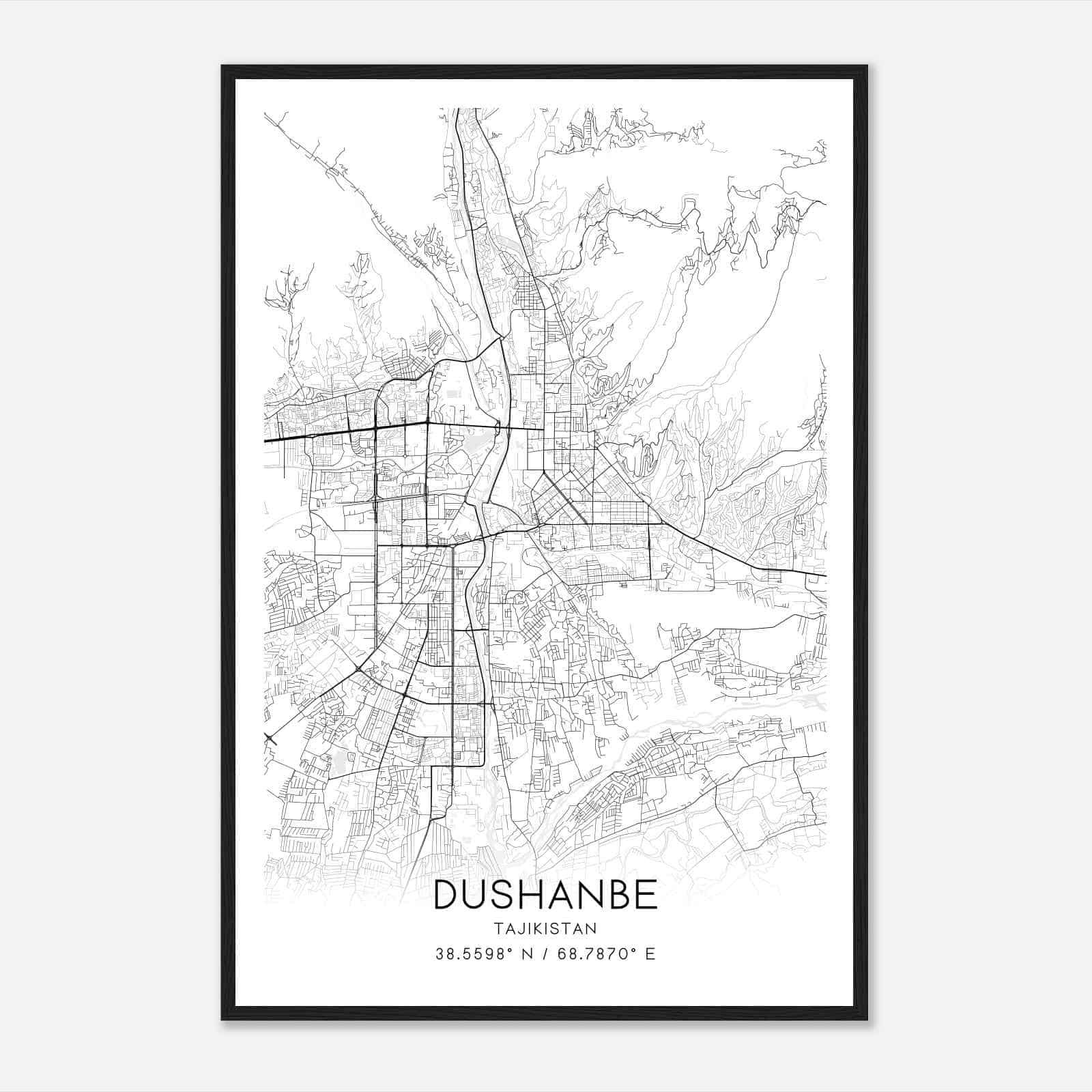 Dushanbe Tajikistan Map Poster, Dushanbe City Road Wall Art Print