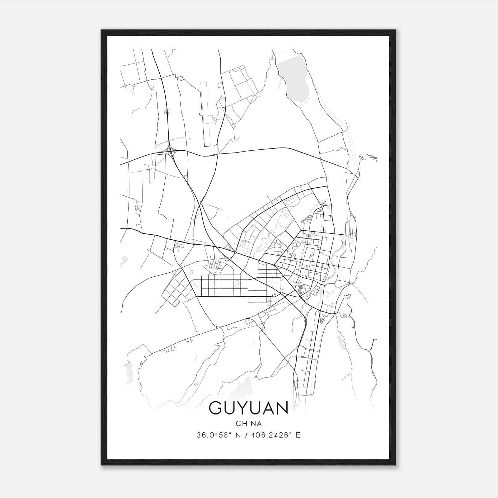Guyuan China Map Poster, Guyuan City Road Wall Art Print