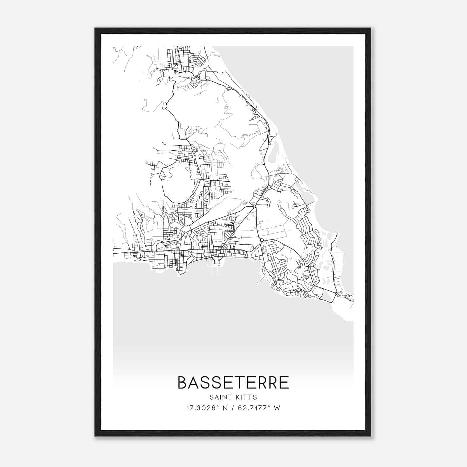 Basseterre Saint Kitts Map Poster, Basseterre City Road Wall Art Print