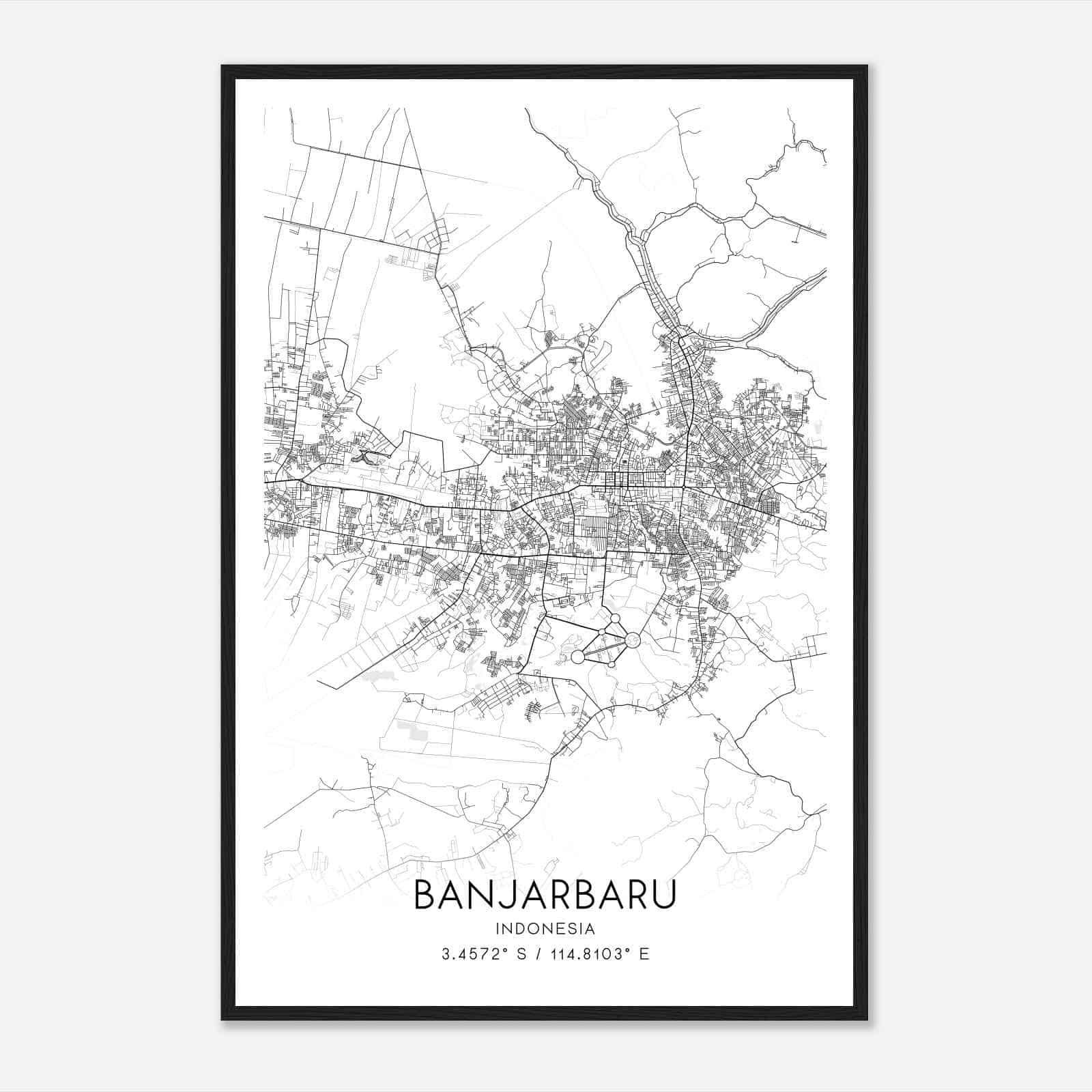 Banjarbaru Indonesia Map Poster, Banjarbaru City Road Wall Art Print