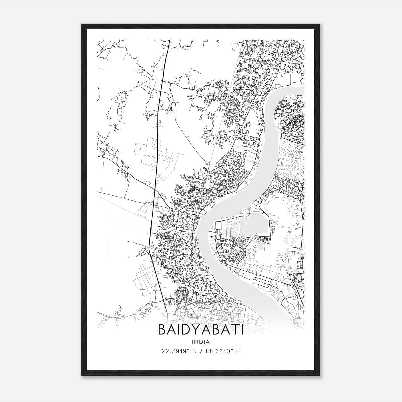 Baidyabati India Map Poster, Baidyabati City Road Wall Art Print