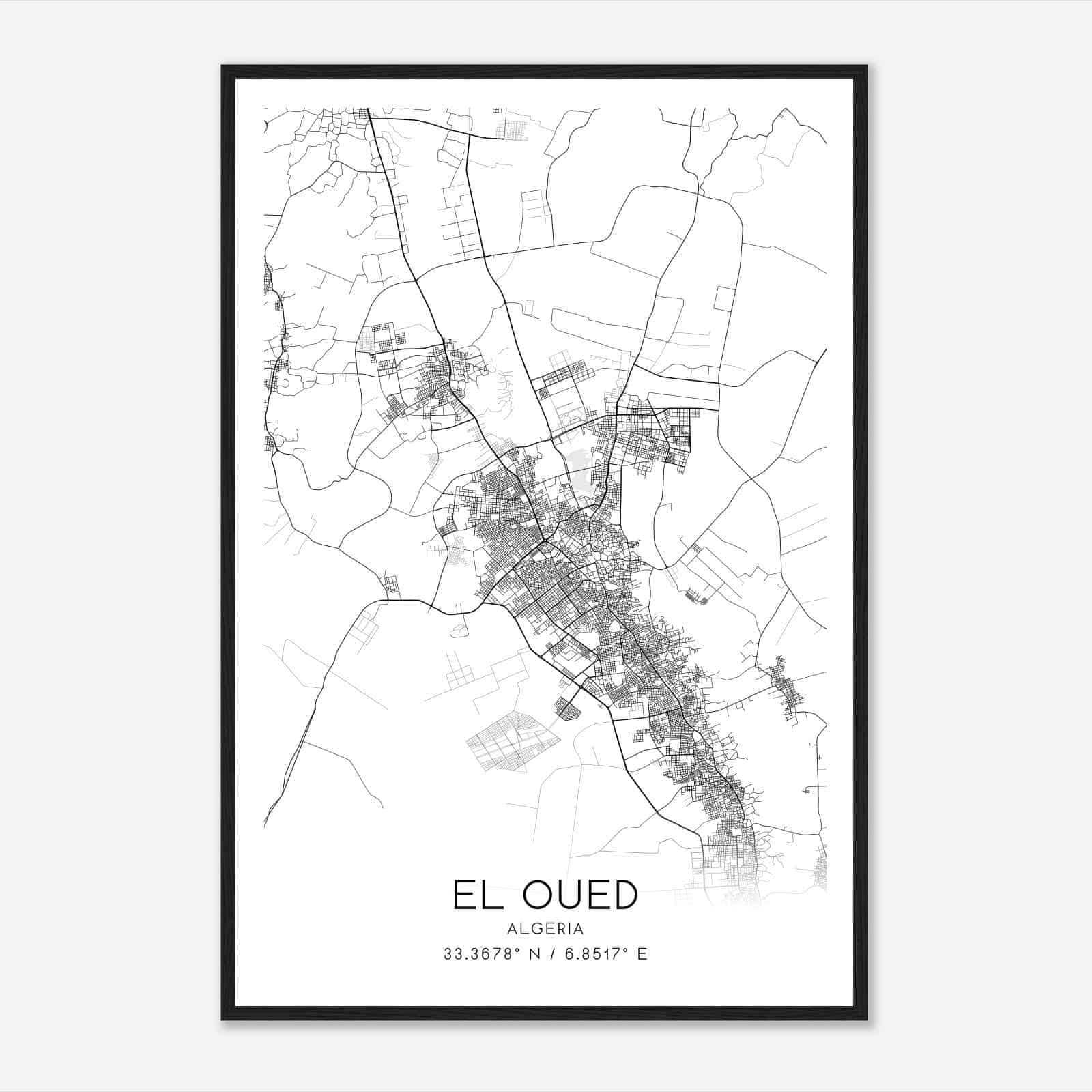 El Oued Algeria Map Poster, El Oued City Road Wall Art Print