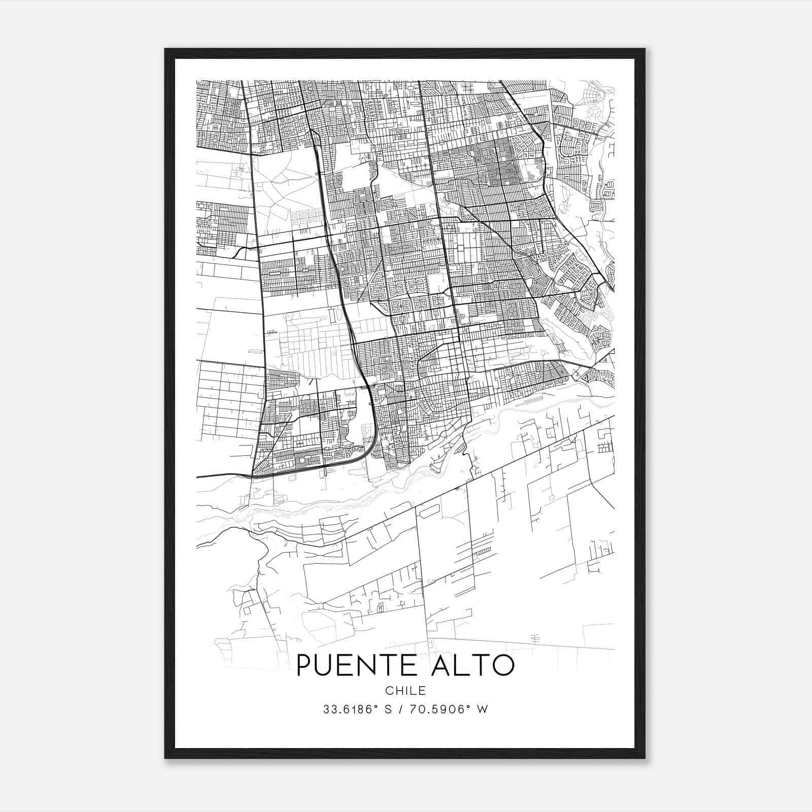Puente Alto Chile Map Poster, Puente Alto City Road Wall Art Print